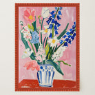 Pink and Blue Floral Vase Wall Art Print-Skudaboo
