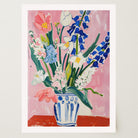 Pink and Blue Floral Vase Wall Art Print-Skudaboo