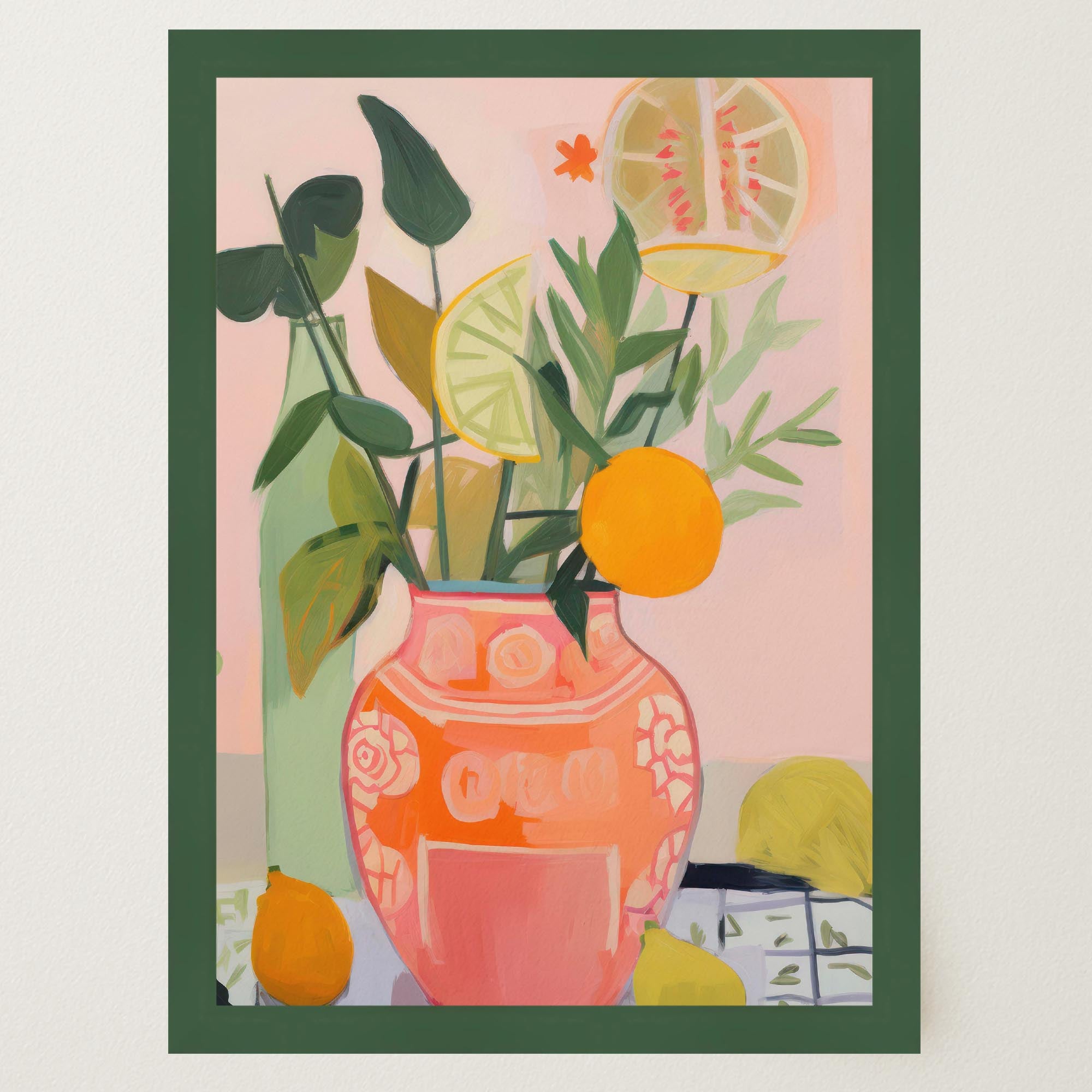 Vase of Oranges Still Life Wall Art Print-Skudaboo