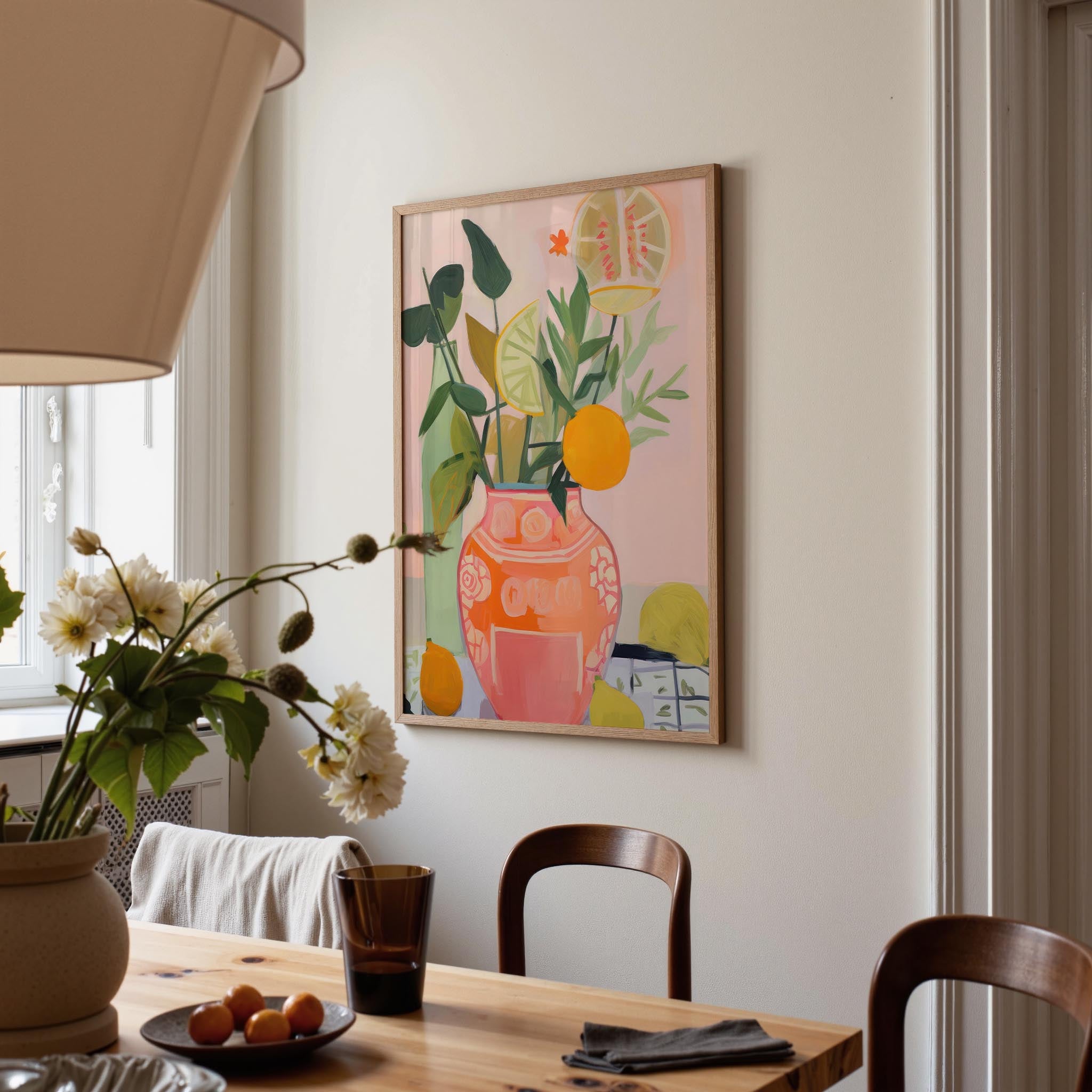 Vase of Oranges Still Life Wall Art Print-Skudaboo
