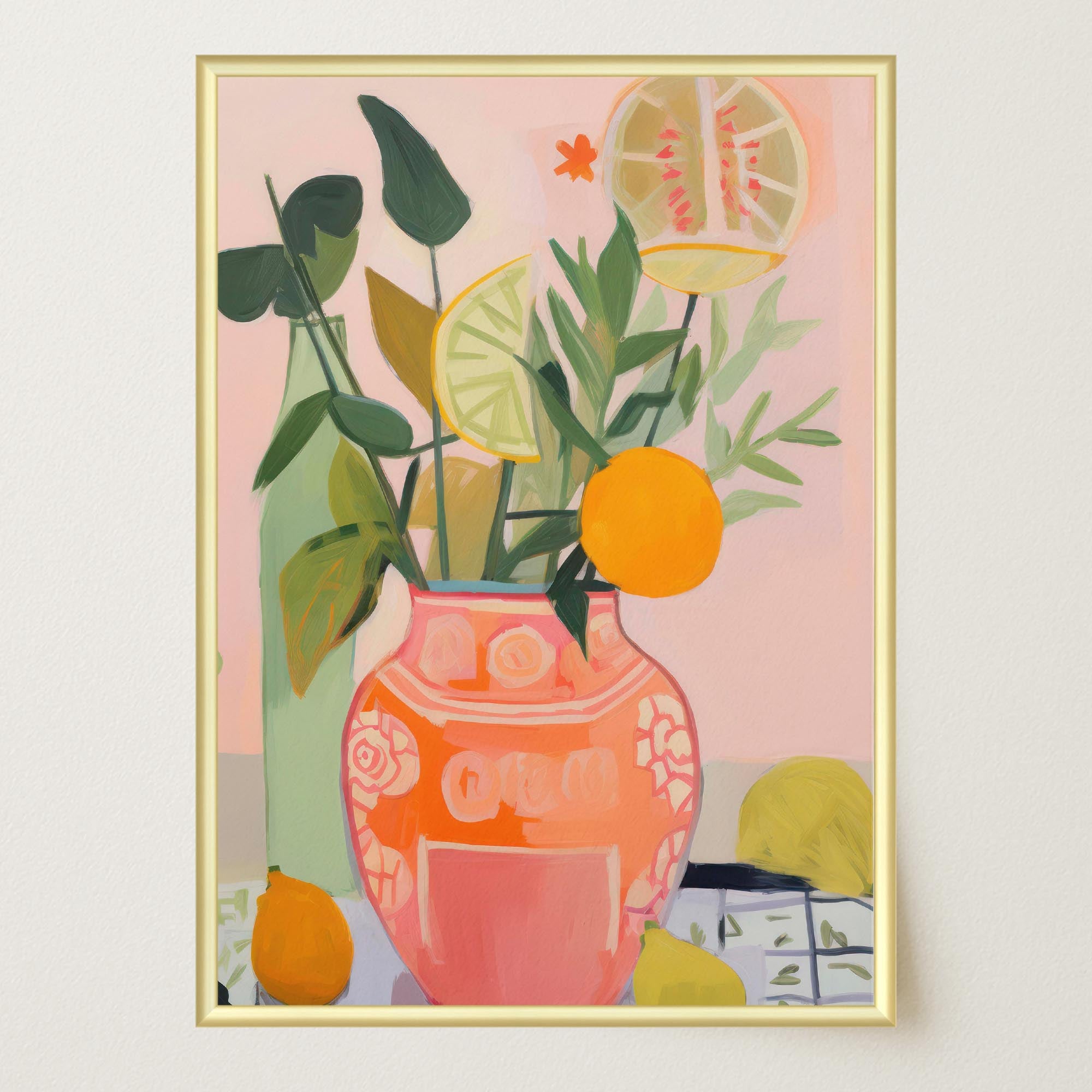 Vase of Oranges Still Life Wall Art Print-Skudaboo