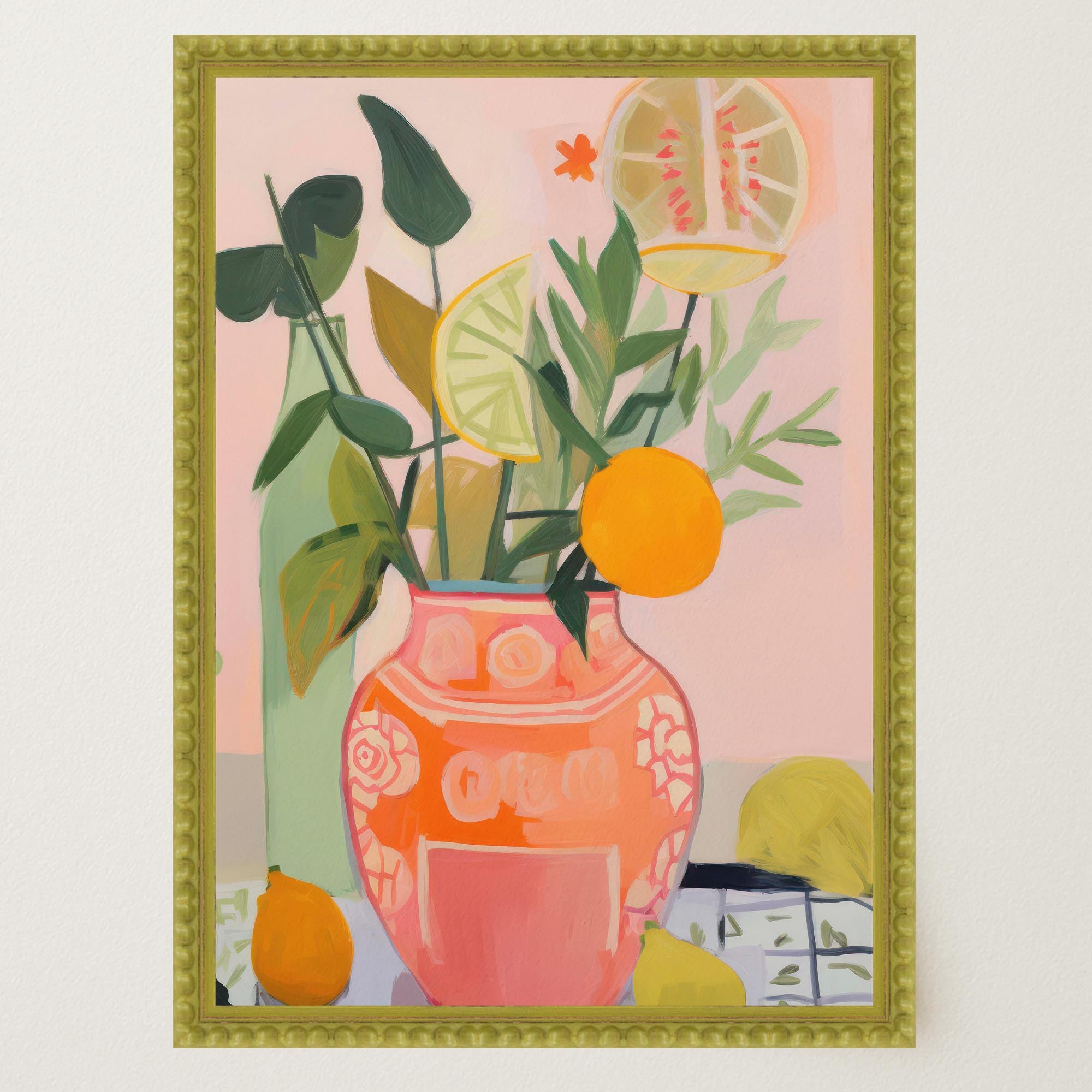Vase of Oranges Still Life Wall Art Print-Skudaboo