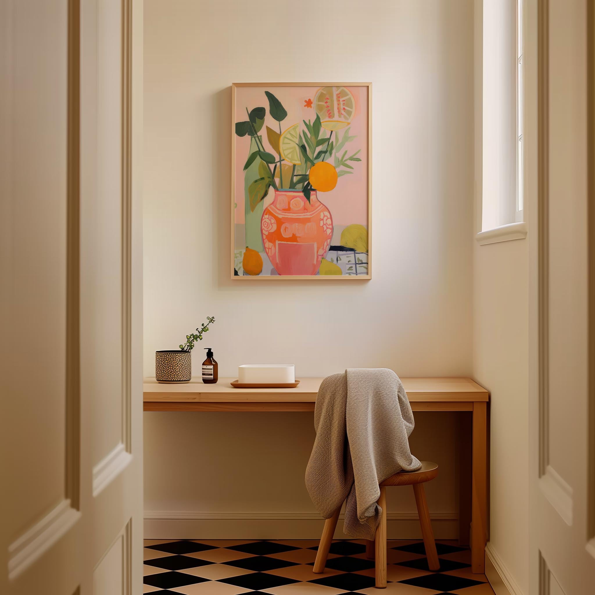 Vase of Oranges Still Life Wall Art Print-Skudaboo