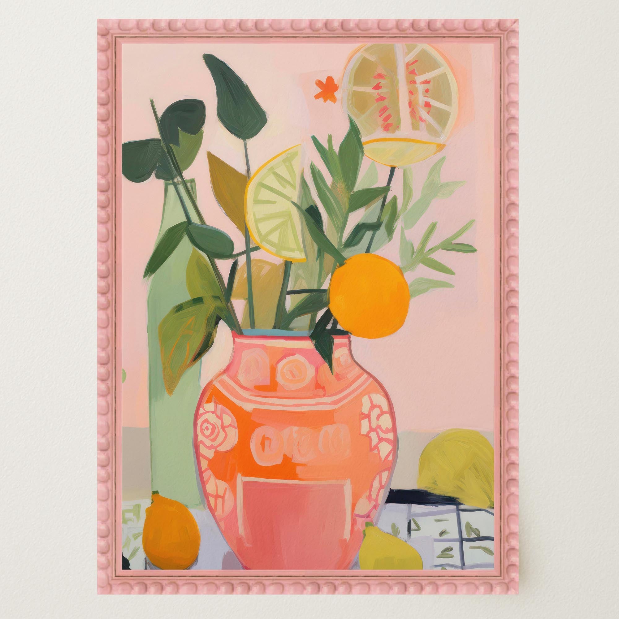 Vase of Oranges Still Life Wall Art Print-Skudaboo