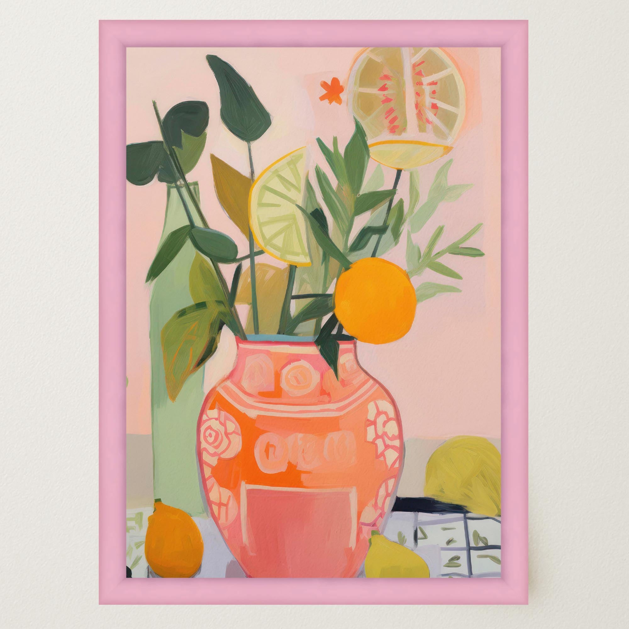 Vase of Oranges Still Life Wall Art Print-Skudaboo