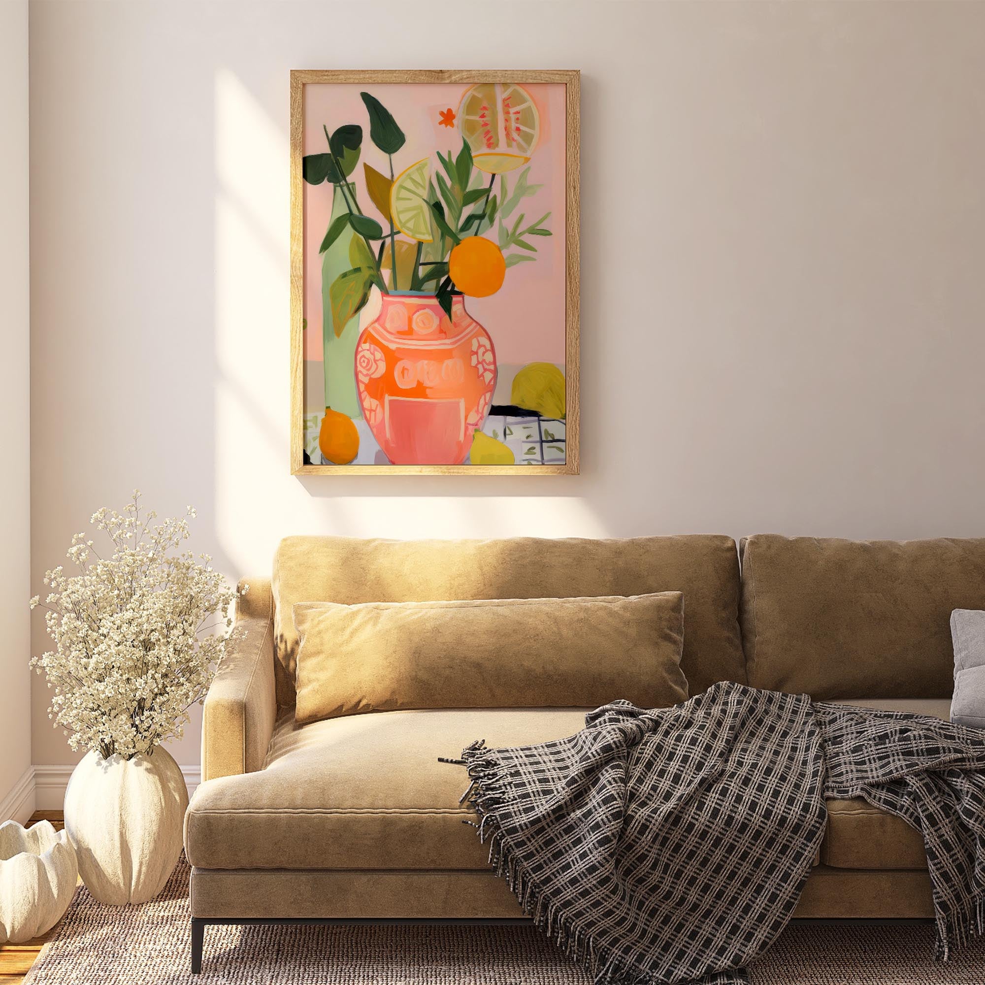 Vase of Oranges Still Life Wall Art Print-Skudaboo