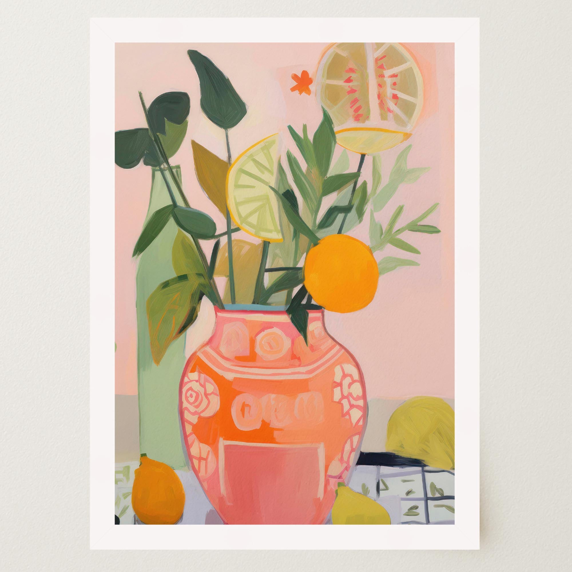 Vase of Oranges Still Life Wall Art Print-Skudaboo