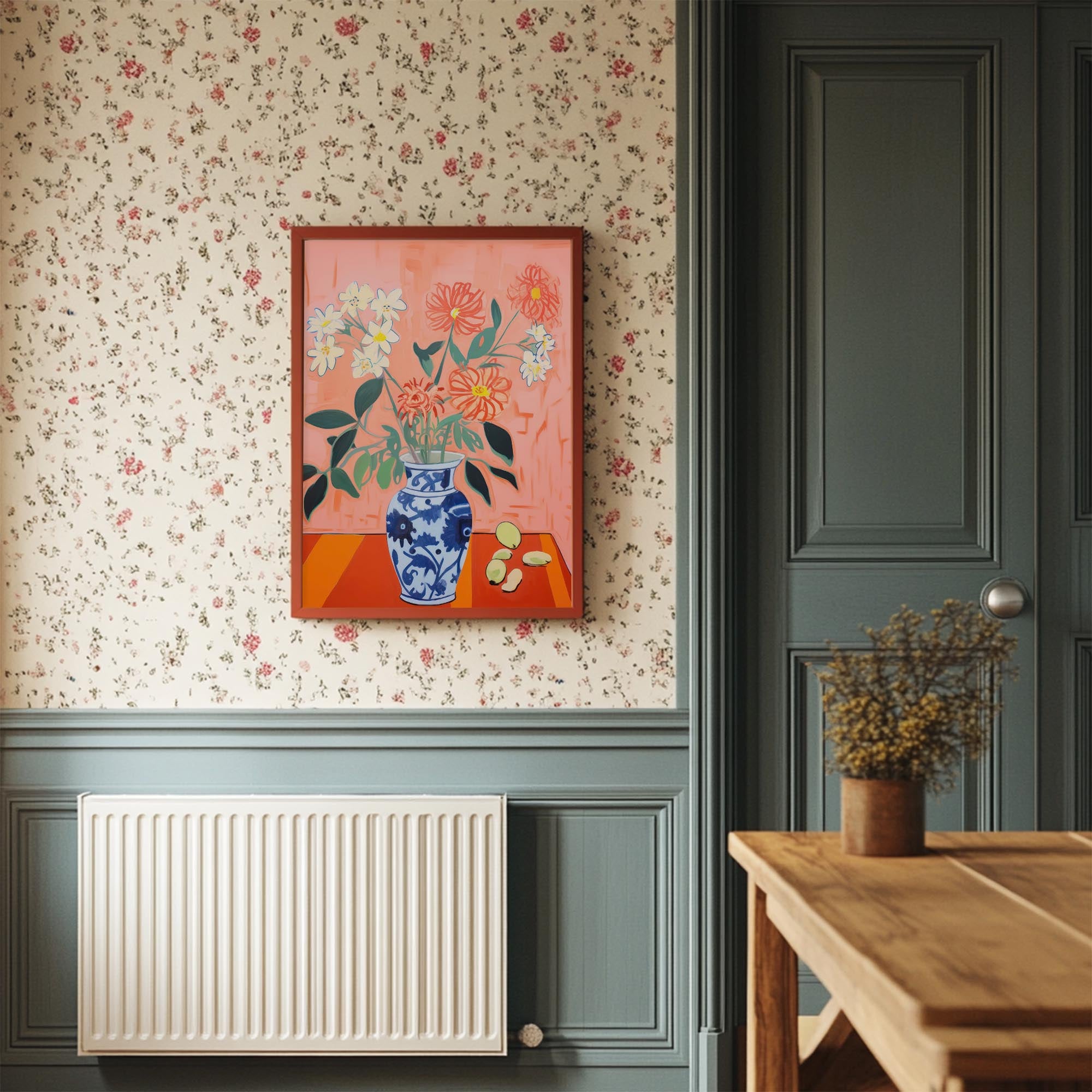 Colourful Floral Vase Still Life Wall Art Print-Skudaboo