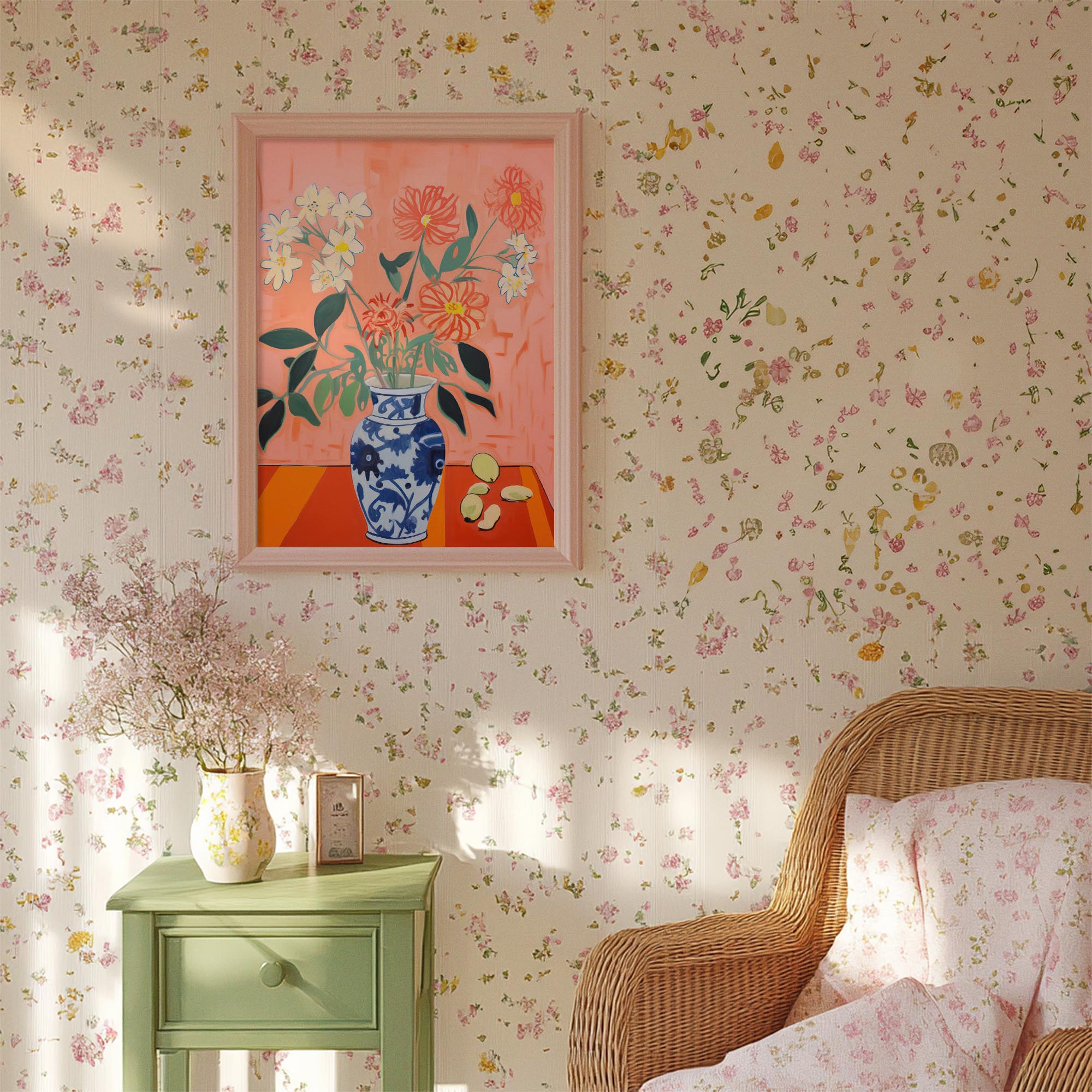 Colourful Floral Vase Still Life Wall Art Print-Skudaboo