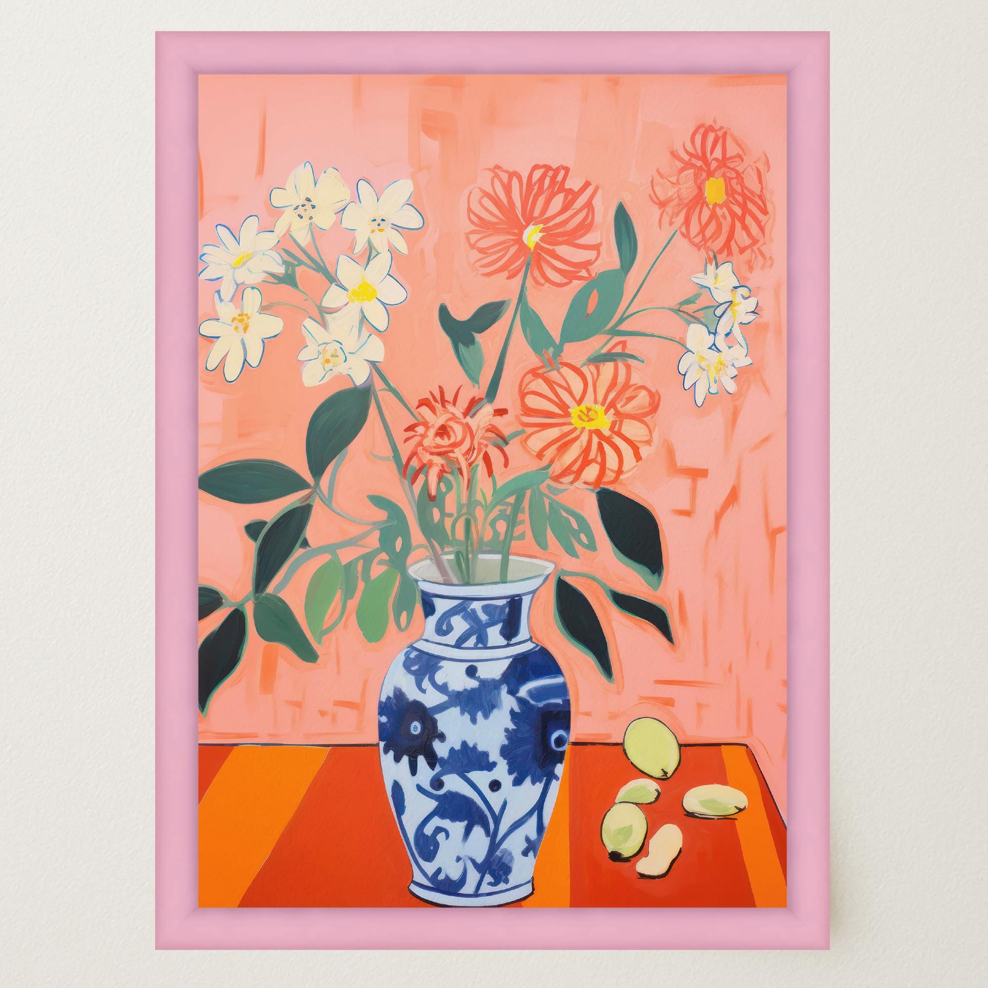 Colourful Floral Vase Still Life Wall Art Print-Skudaboo