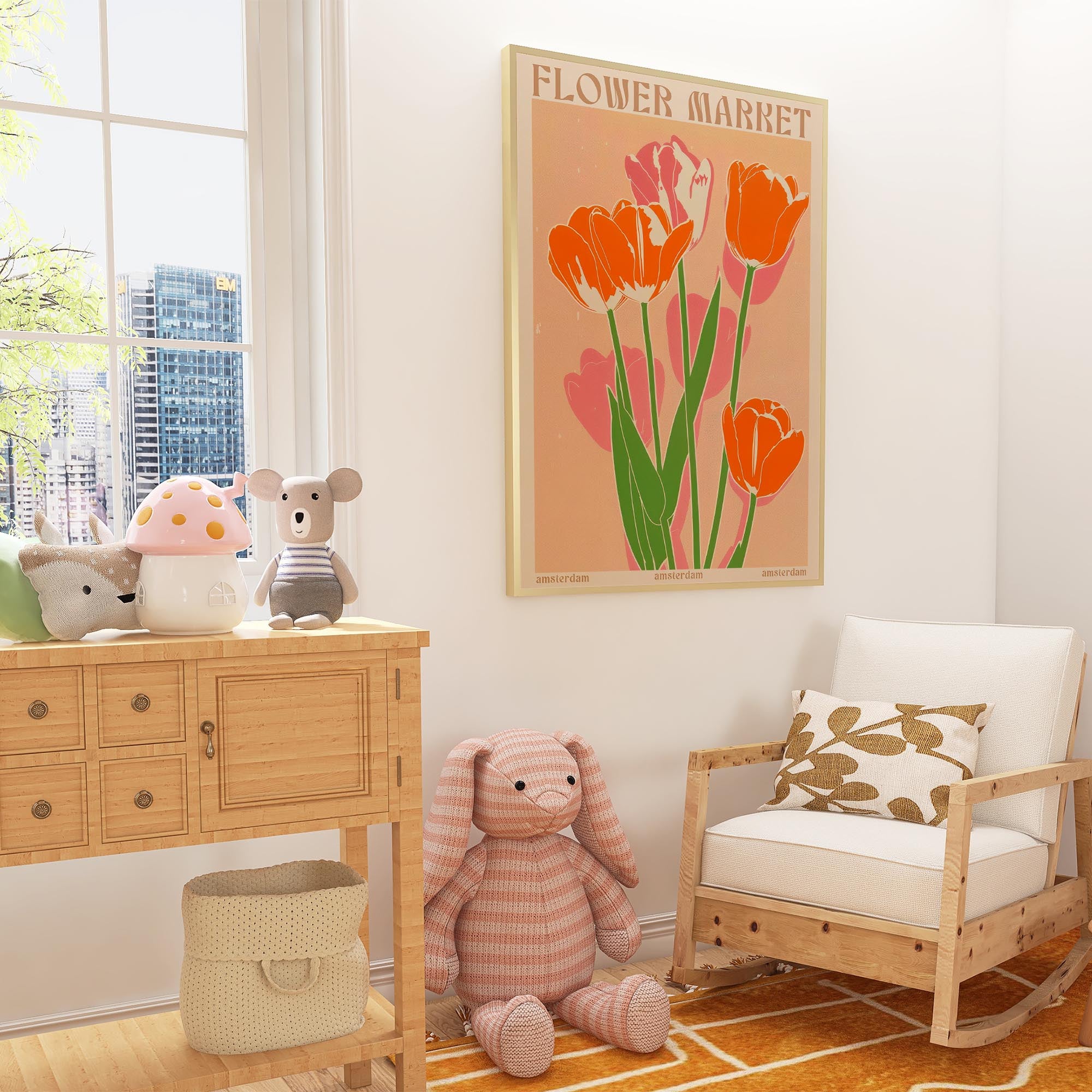 Pink Tulip Flower Market Wall Art Print-Skudaboo
