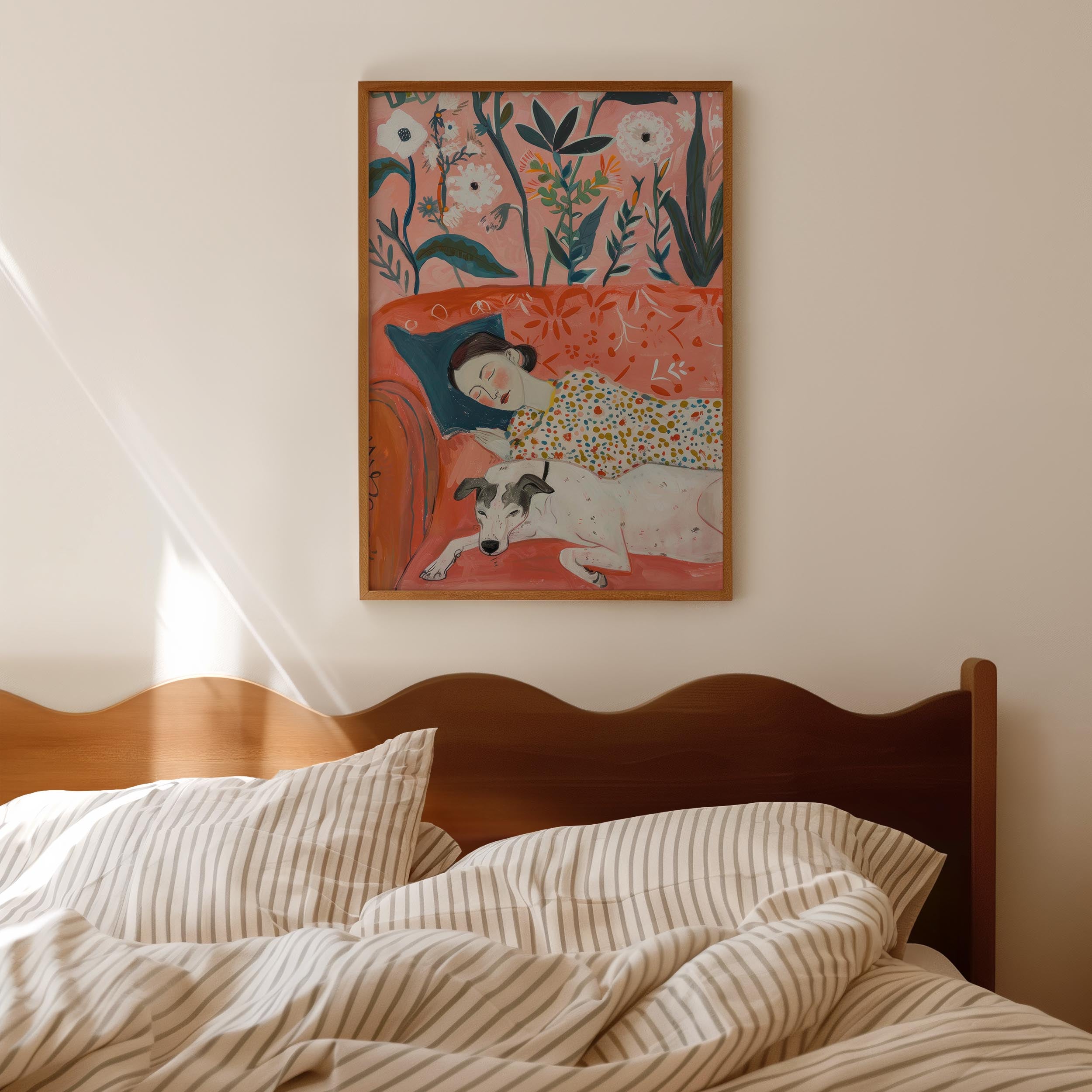 Sleeping Woman and Dog Wall Art Print-Skudaboo