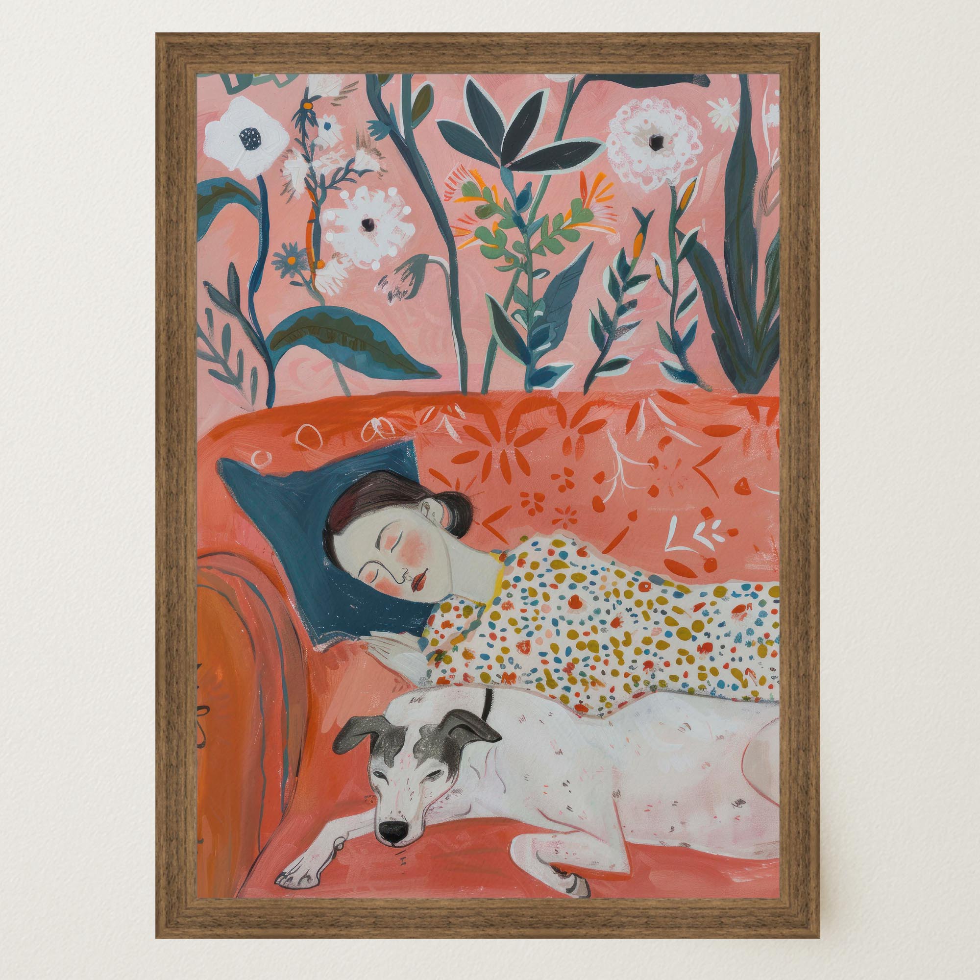 Sleeping Woman and Dog Wall Art Print-Skudaboo