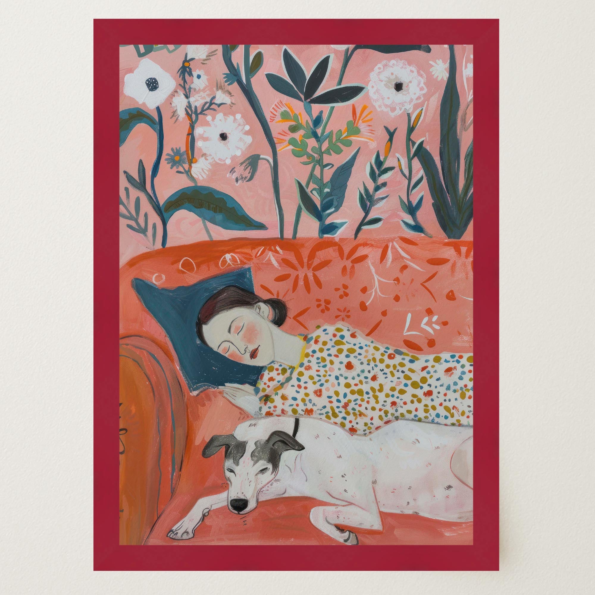 Sleeping Woman and Dog Wall Art Print-Skudaboo