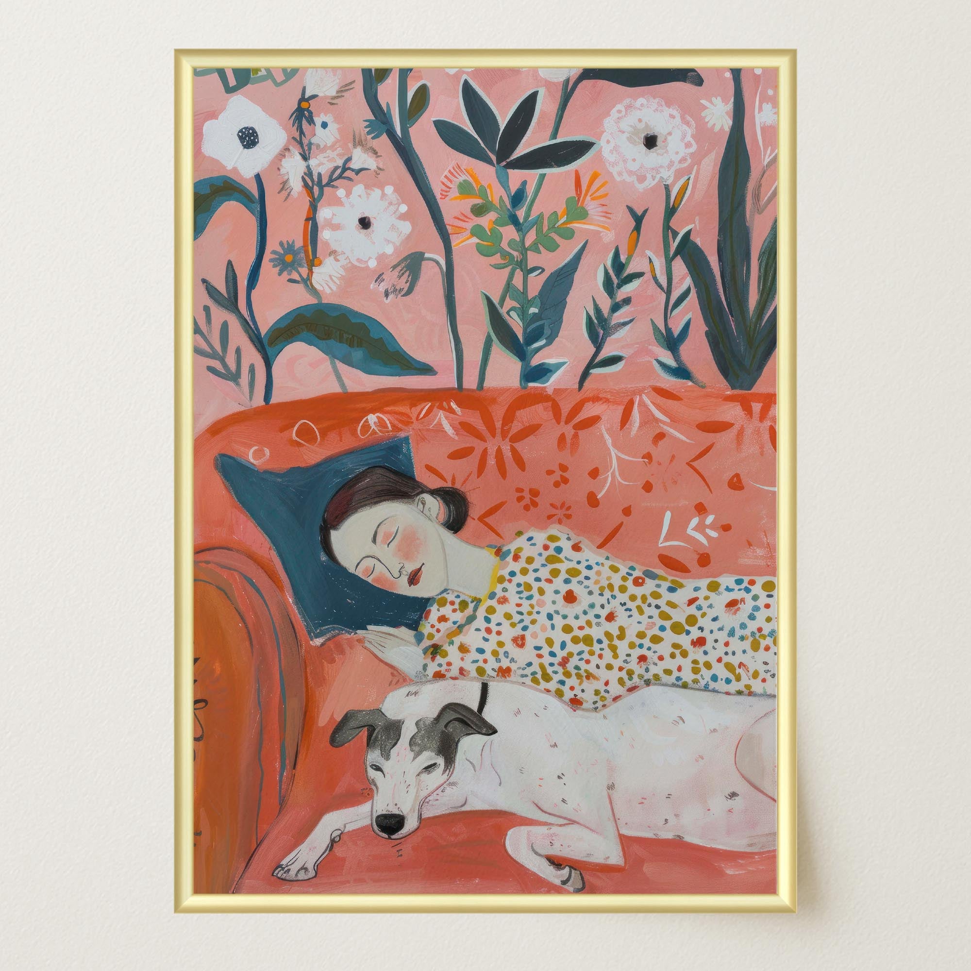Sleeping Woman and Dog Wall Art Print-Skudaboo
