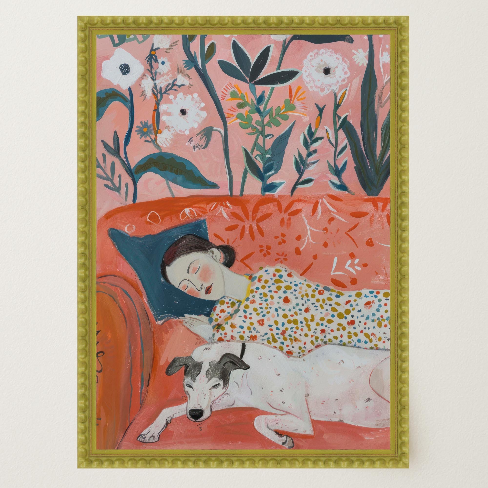 Sleeping Woman and Dog Wall Art Print-Skudaboo
