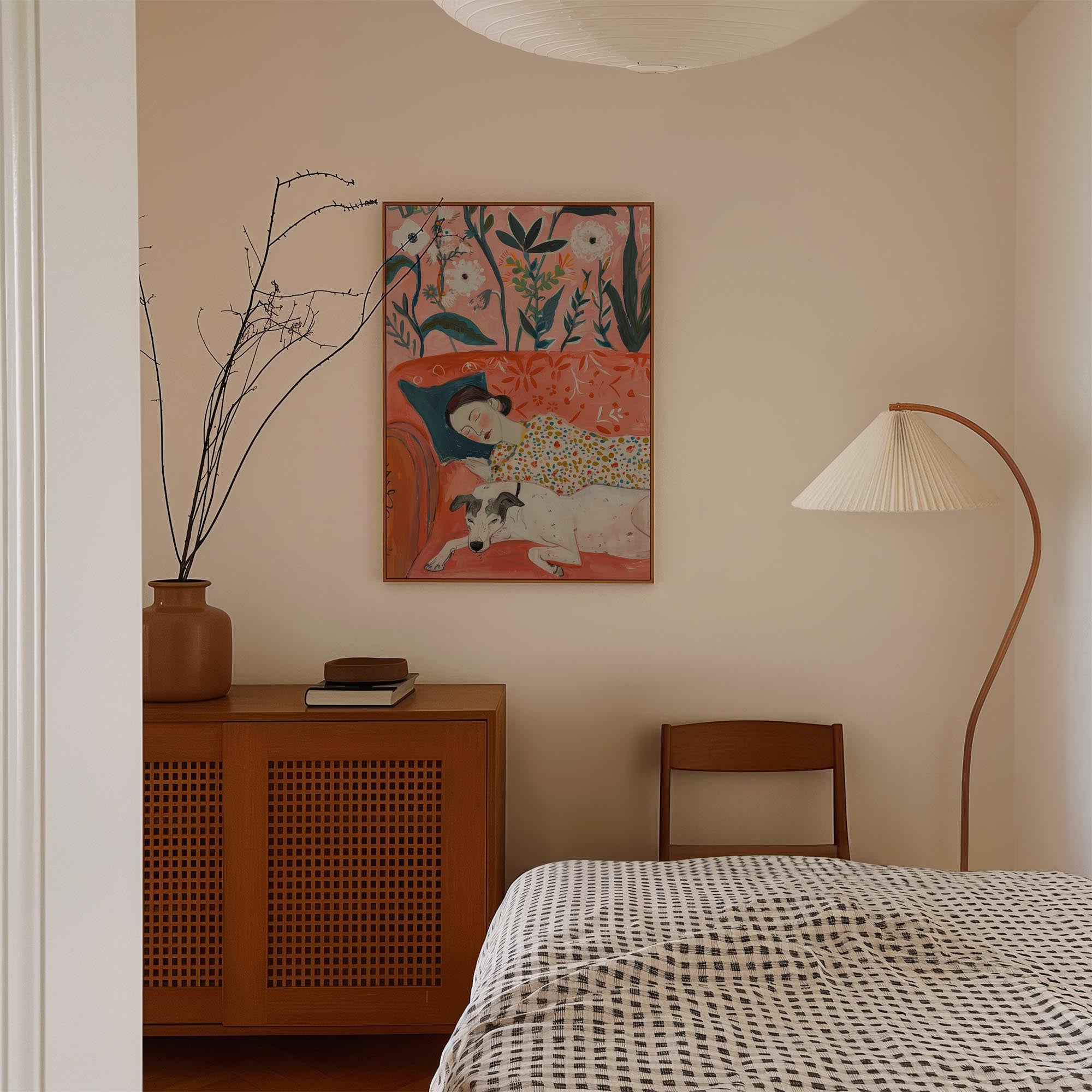 Sleeping Woman and Dog Wall Art Print-Skudaboo