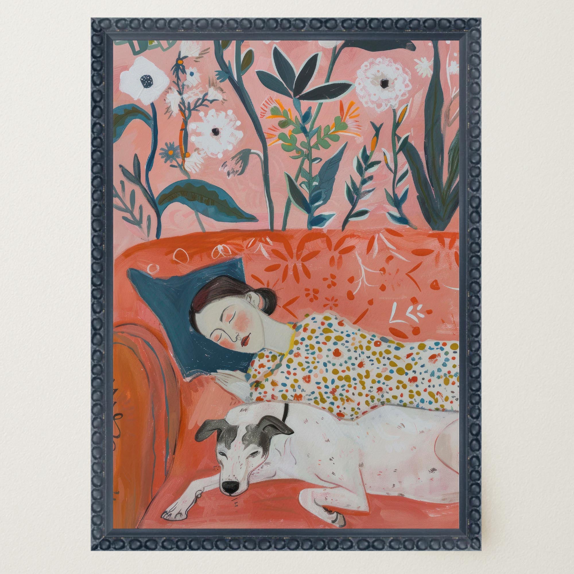 Sleeping Woman and Dog Wall Art Print-Skudaboo