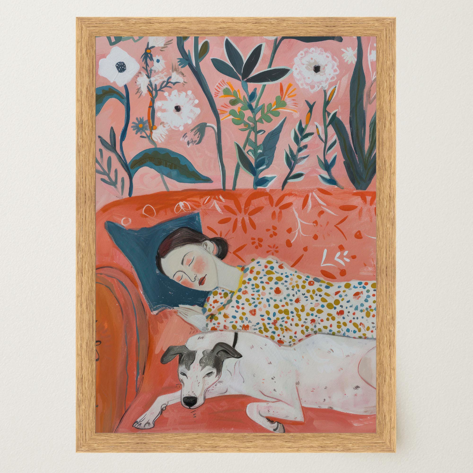 Sleeping Woman and Dog Wall Art Print-Skudaboo