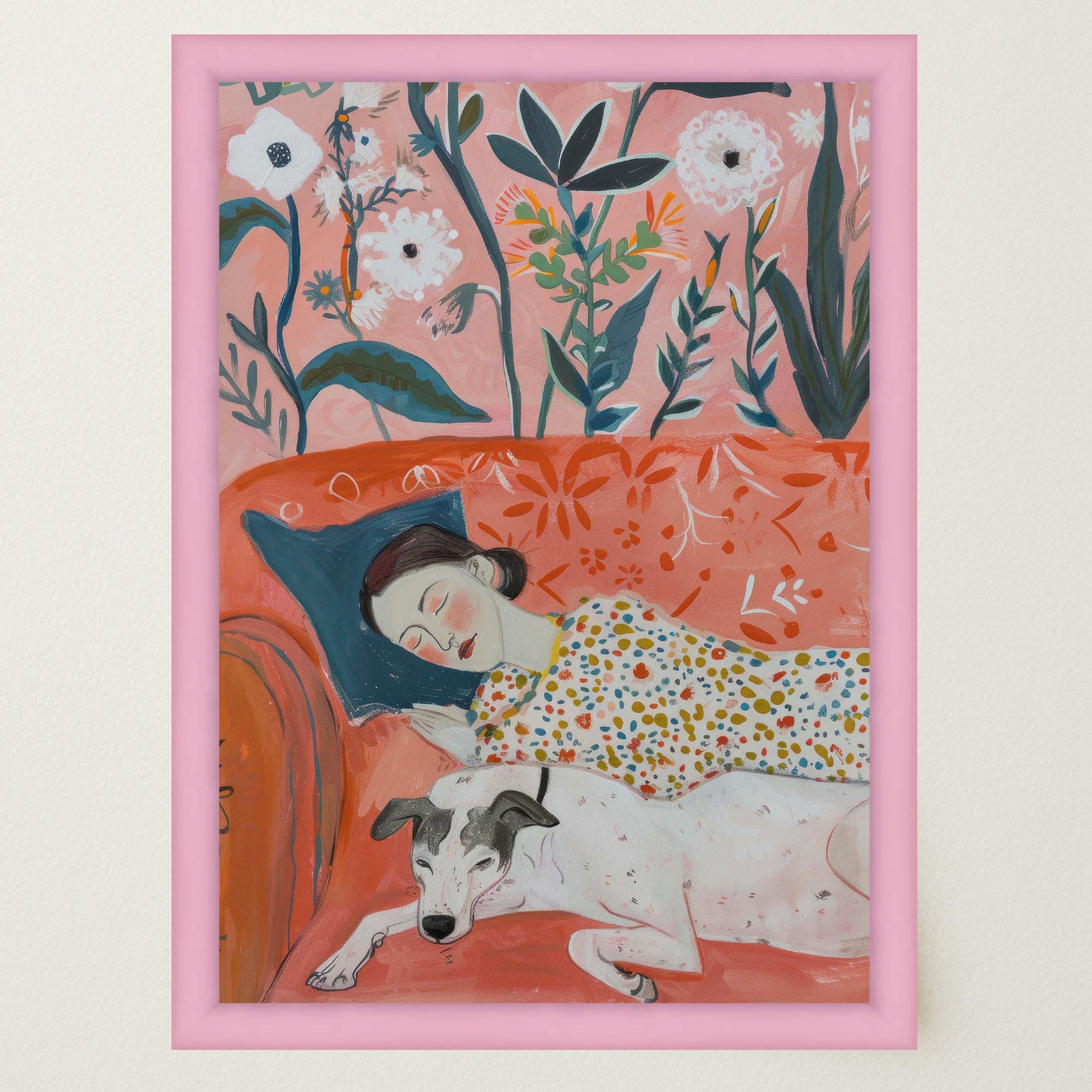 Sleeping Woman and Dog Wall Art Print-Skudaboo
