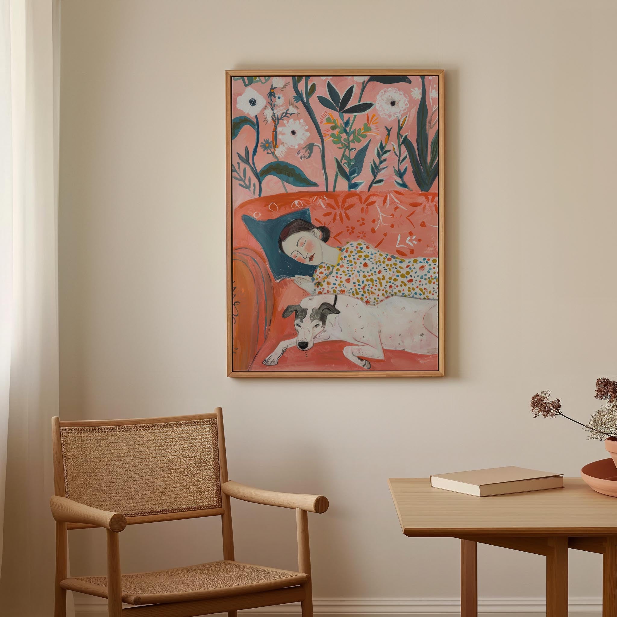 Sleeping Woman and Dog Wall Art Print-Skudaboo