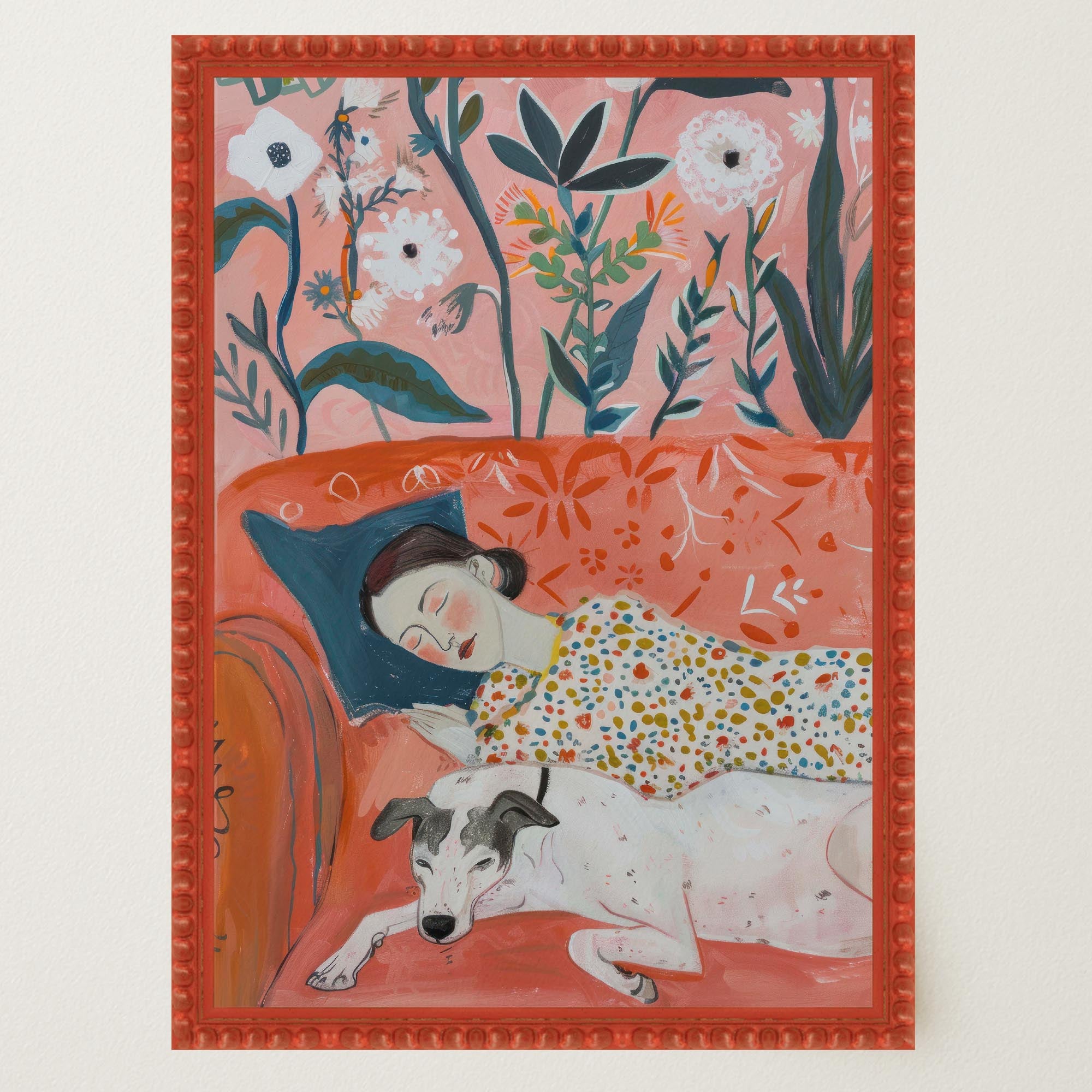 Sleeping Woman and Dog Wall Art Print-Skudaboo