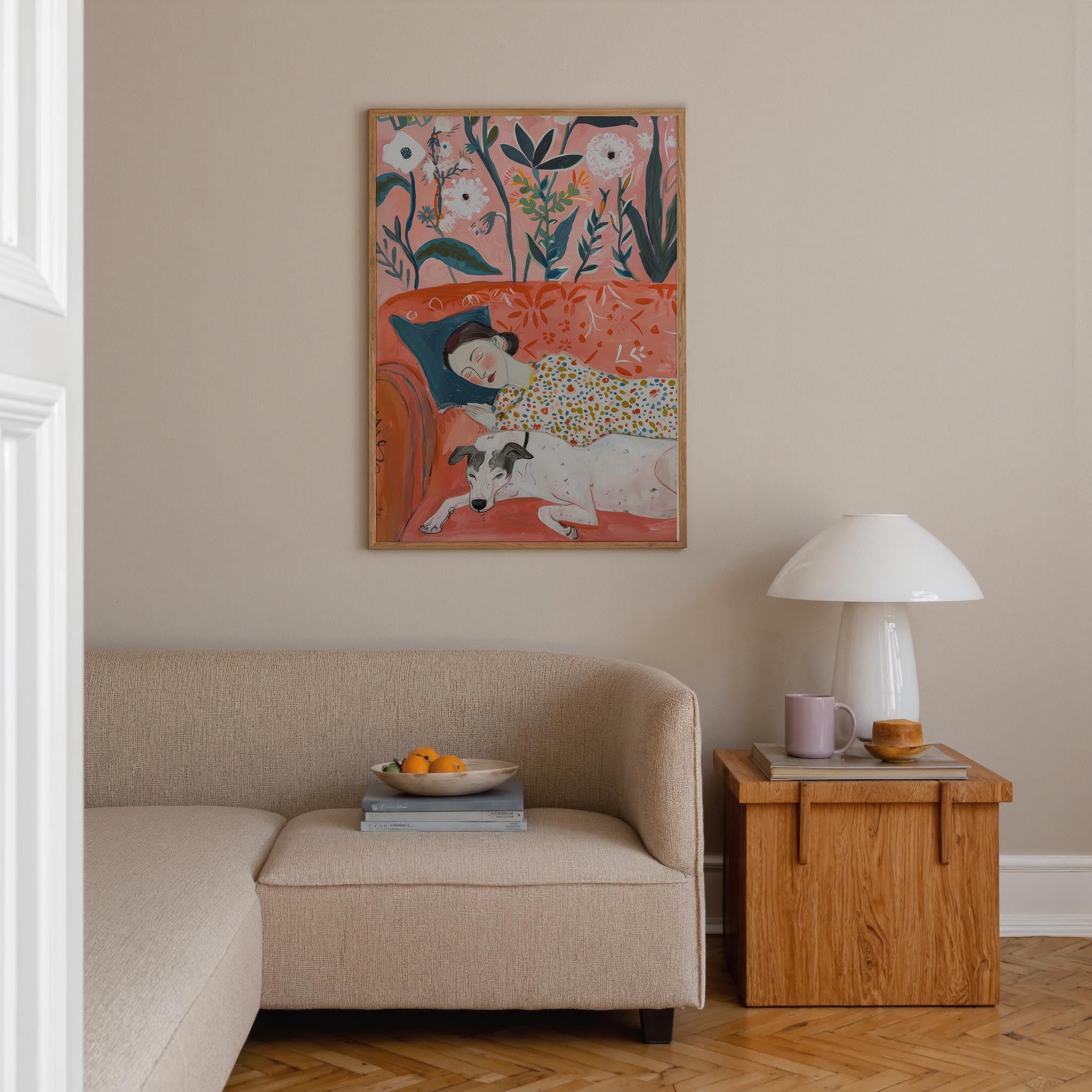Sleeping Woman and Dog Wall Art Print-Skudaboo