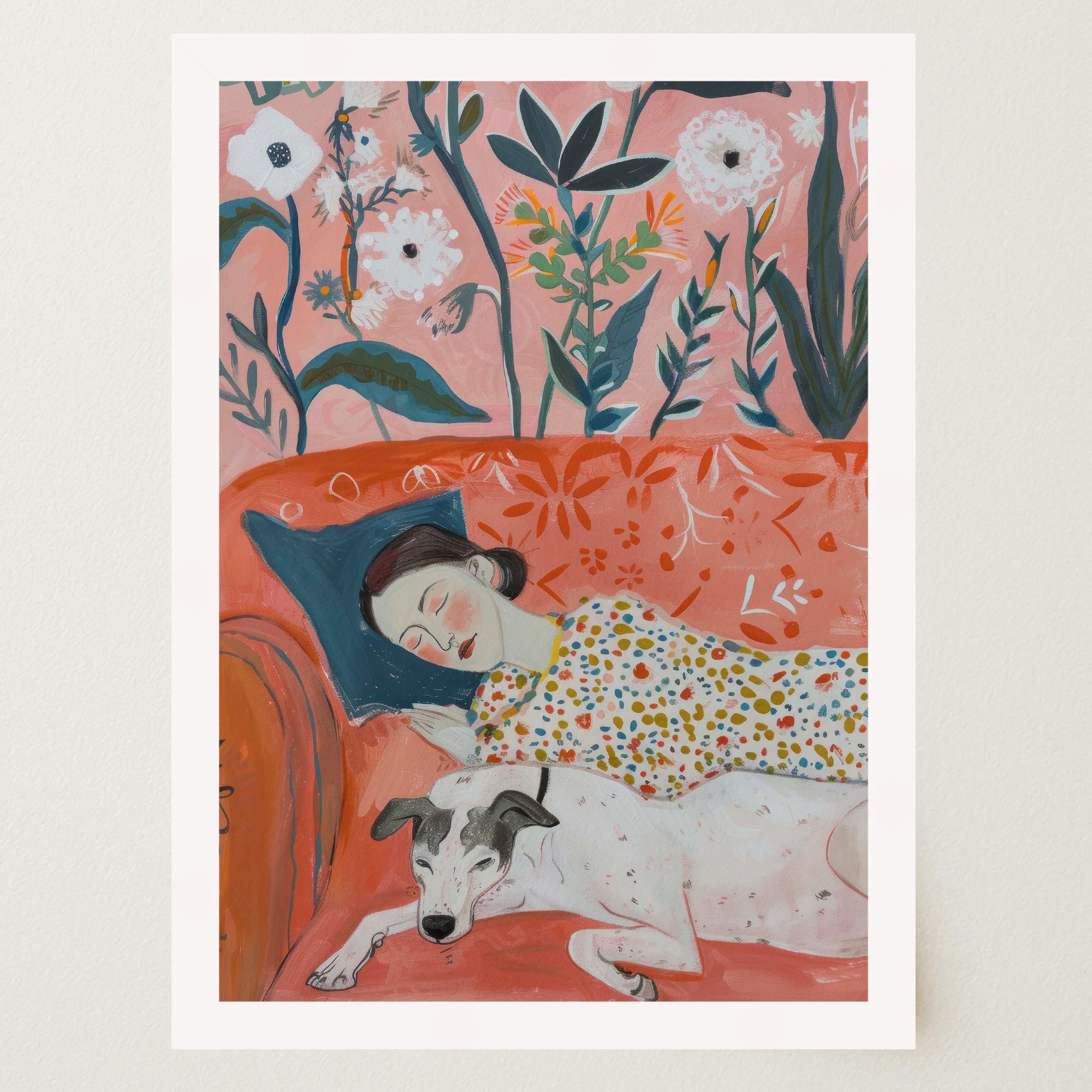 Sleeping Woman and Dog Wall Art Print-Skudaboo