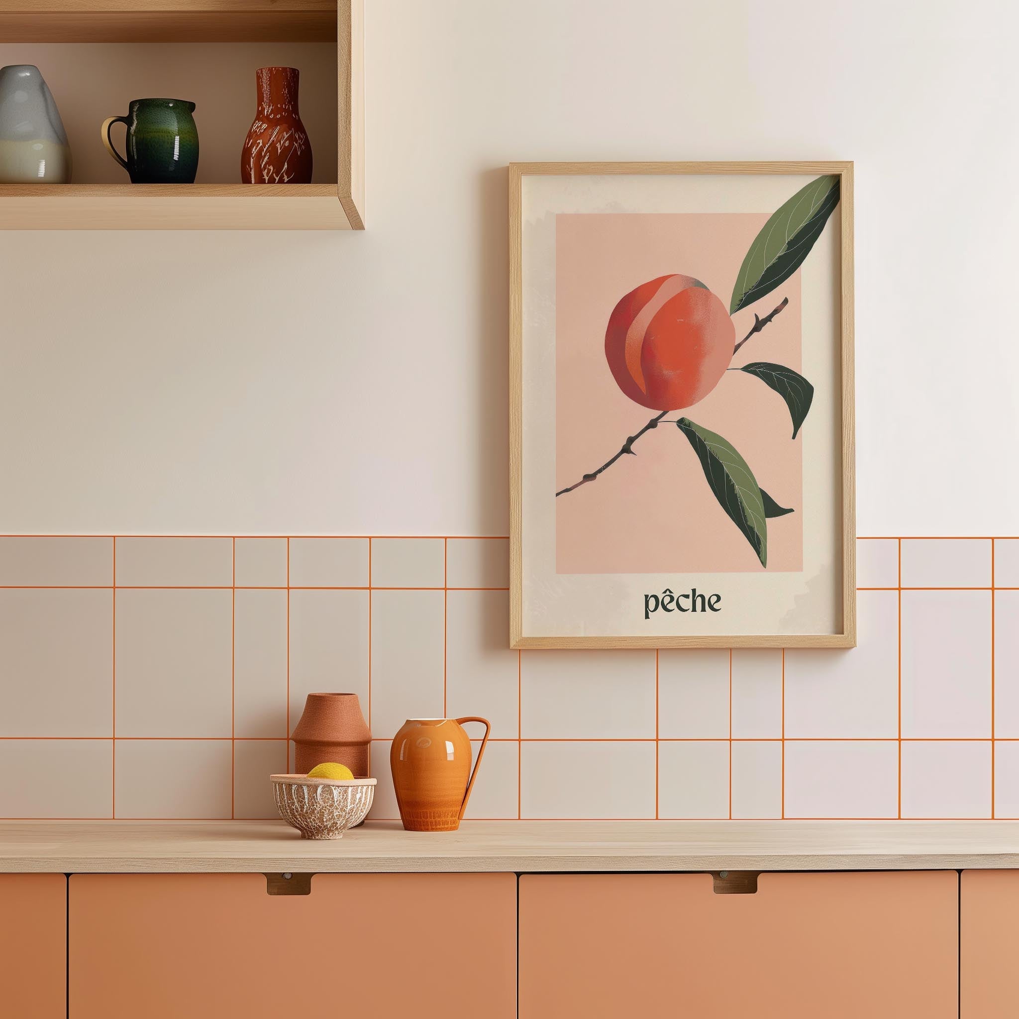Peach Botanical Wall Art Print-Skudaboo