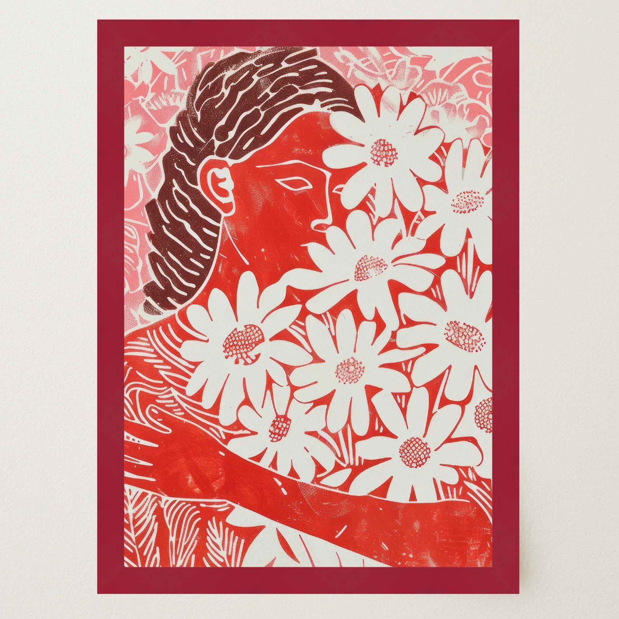 Red Floral Botanical Wall Art Print-Skudaboo