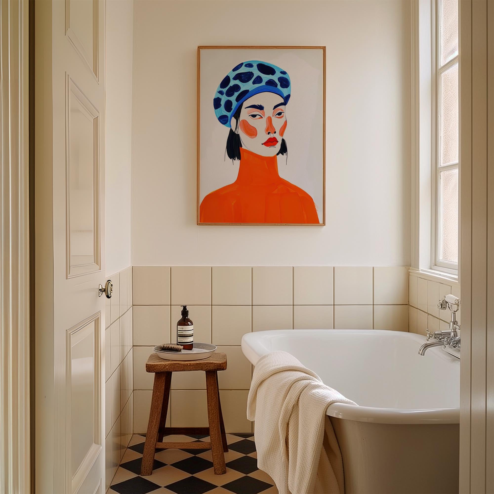 Woman with Blue Beret Portrait Wall Art Print-Skudaboo