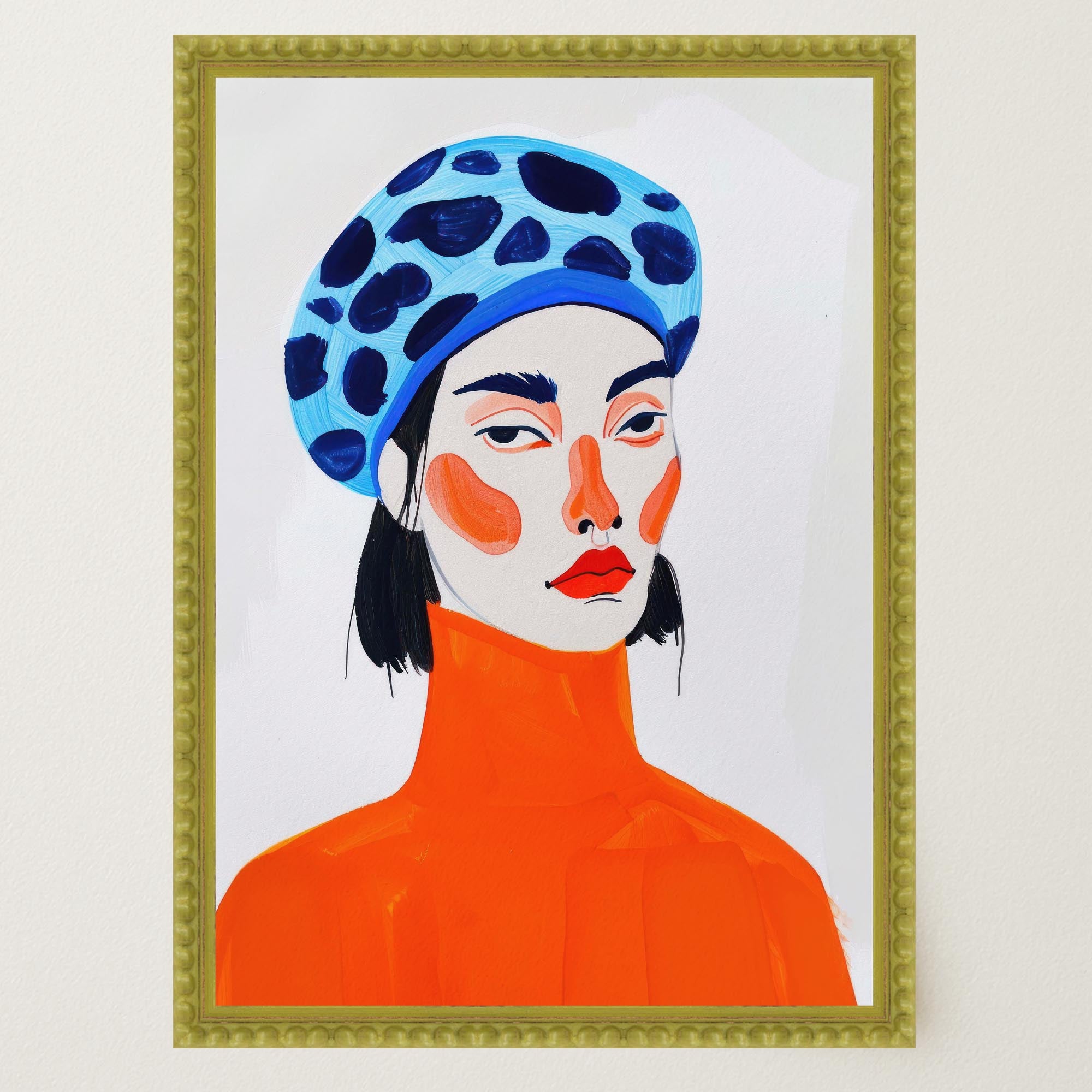 Woman with Blue Beret Portrait Wall Art Print-Skudaboo