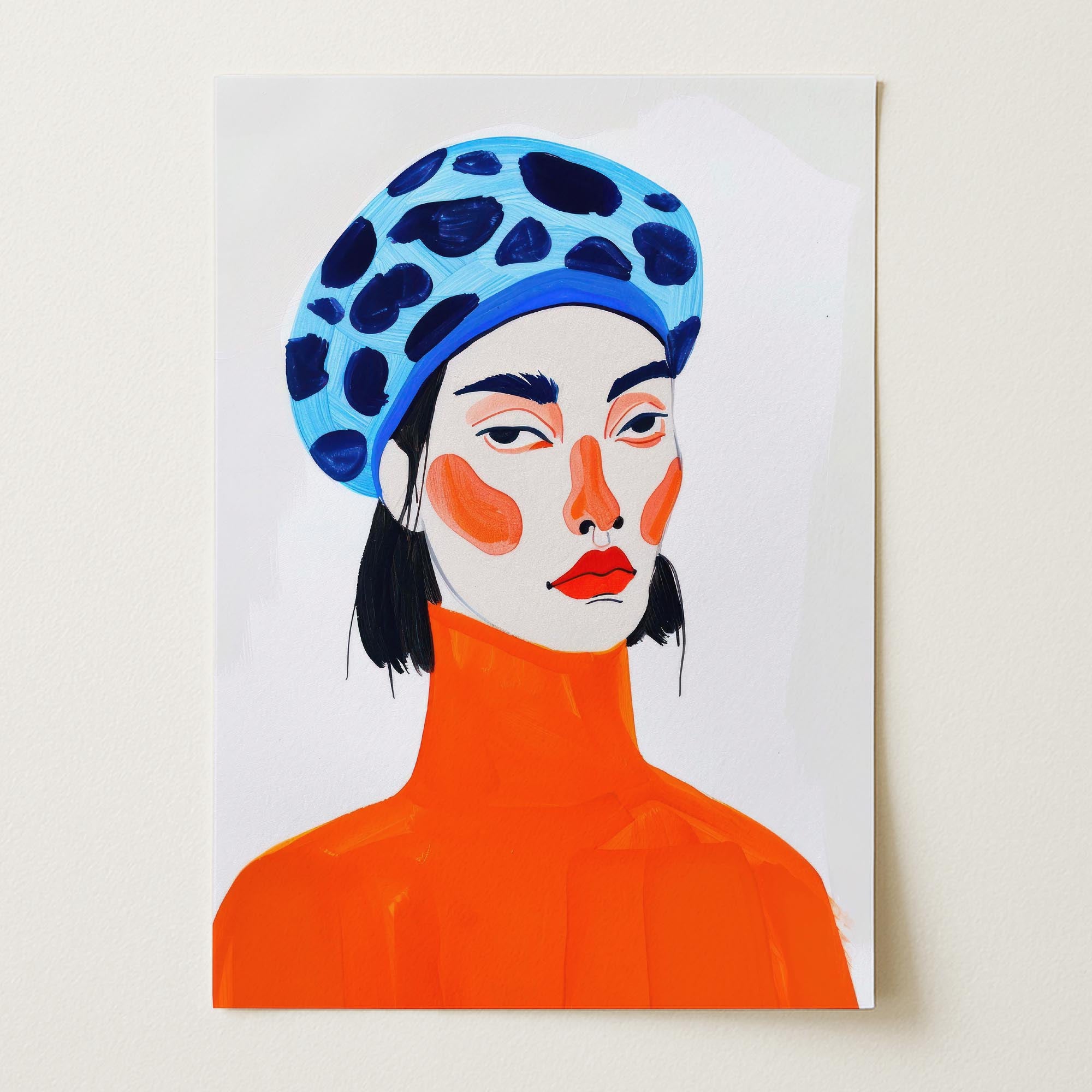 Woman with Blue Beret Portrait Wall Art Print-Skudaboo