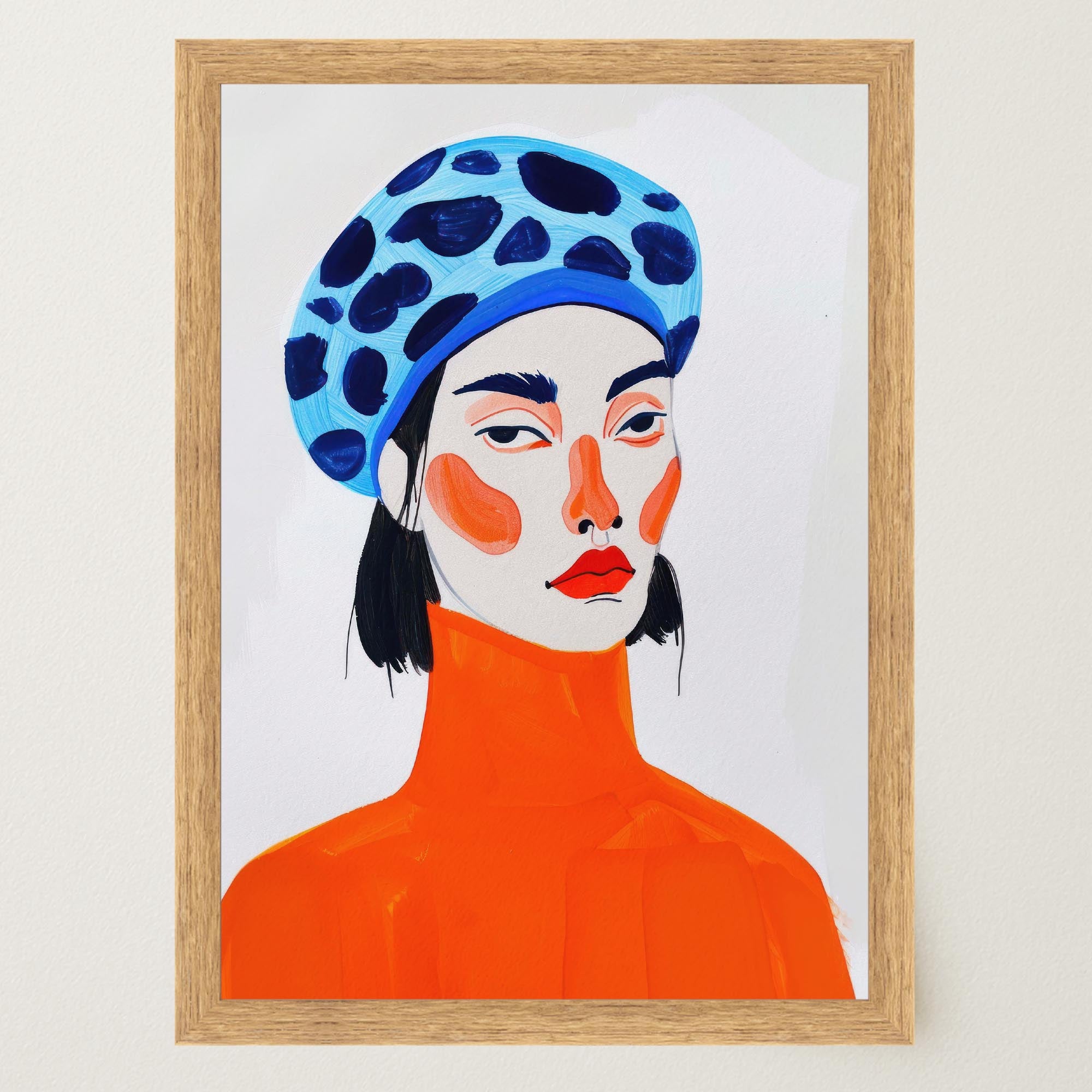 Woman with Blue Beret Portrait Wall Art Print-Skudaboo