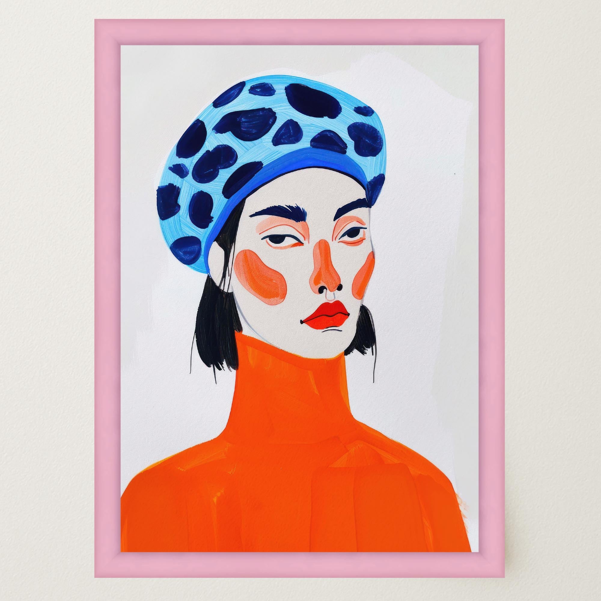 Woman with Blue Beret Portrait Wall Art Print-Skudaboo