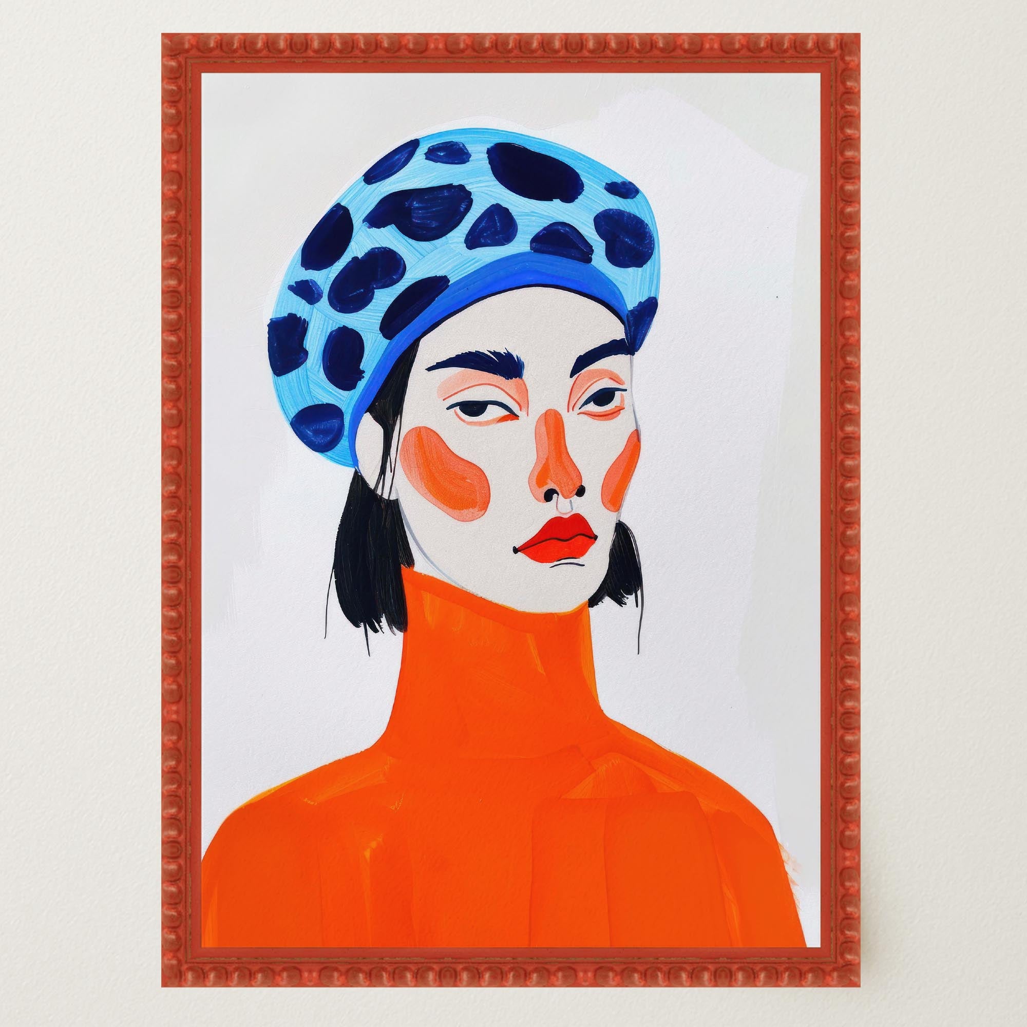 Woman with Blue Beret Portrait Wall Art Print-Skudaboo