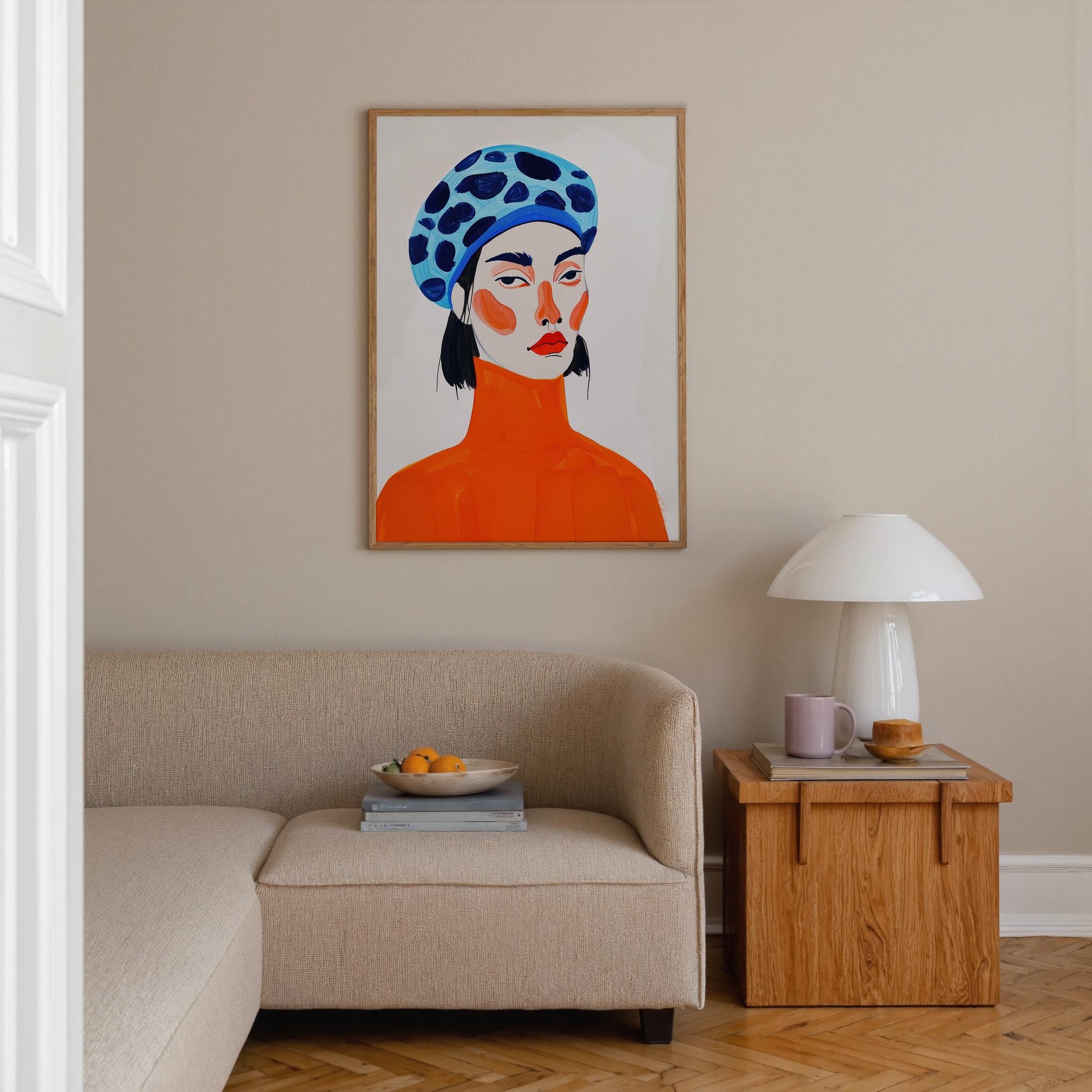 Woman with Blue Beret Portrait Wall Art Print-Skudaboo
