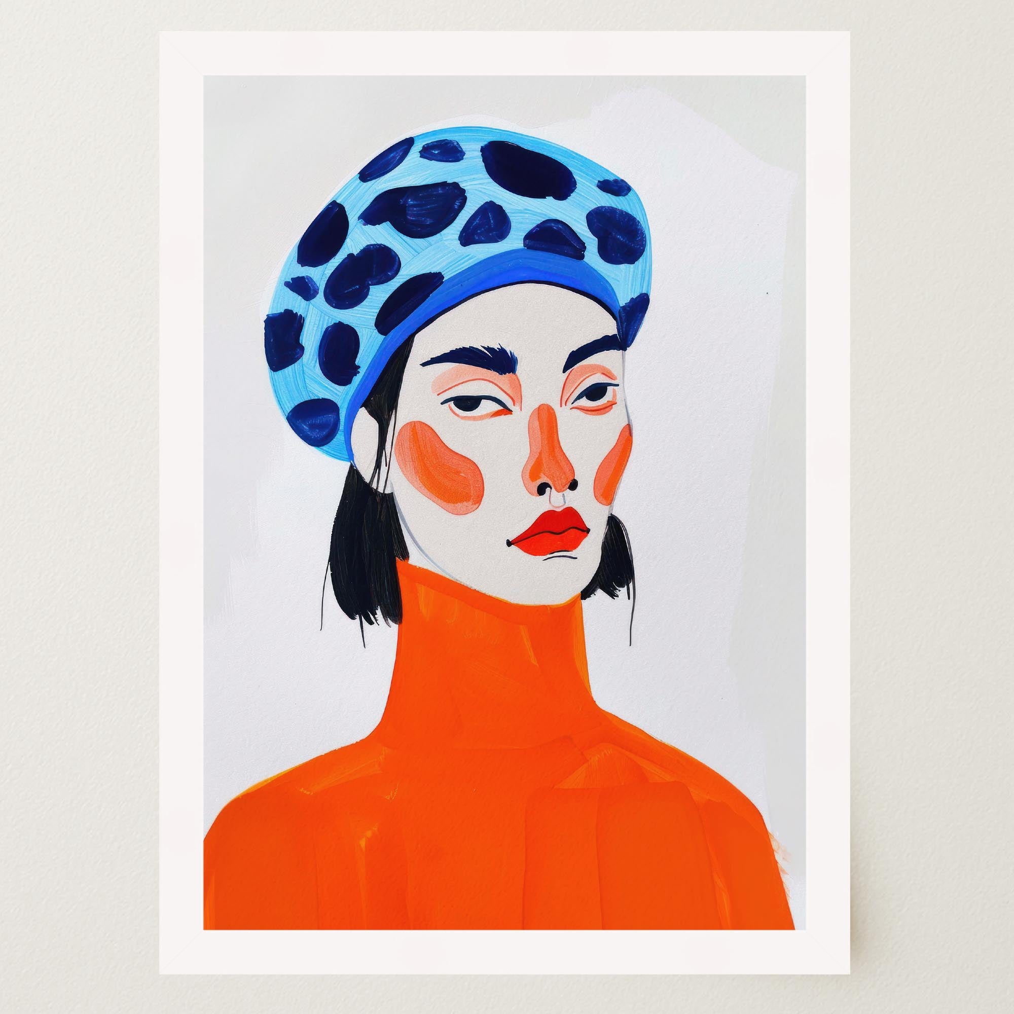 Woman with Blue Beret Portrait Wall Art Print-Skudaboo