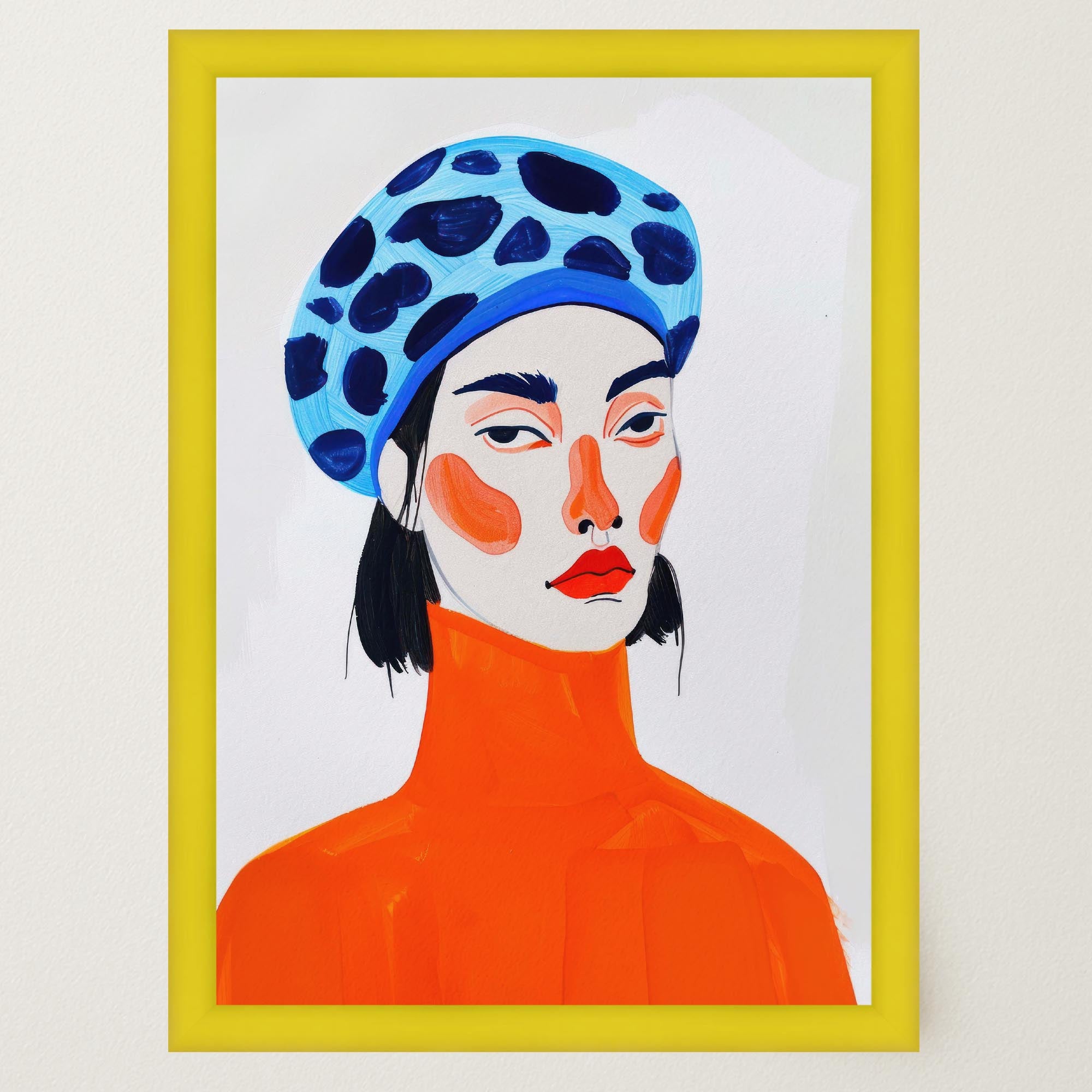 Woman with Blue Beret Portrait Wall Art Print-Skudaboo