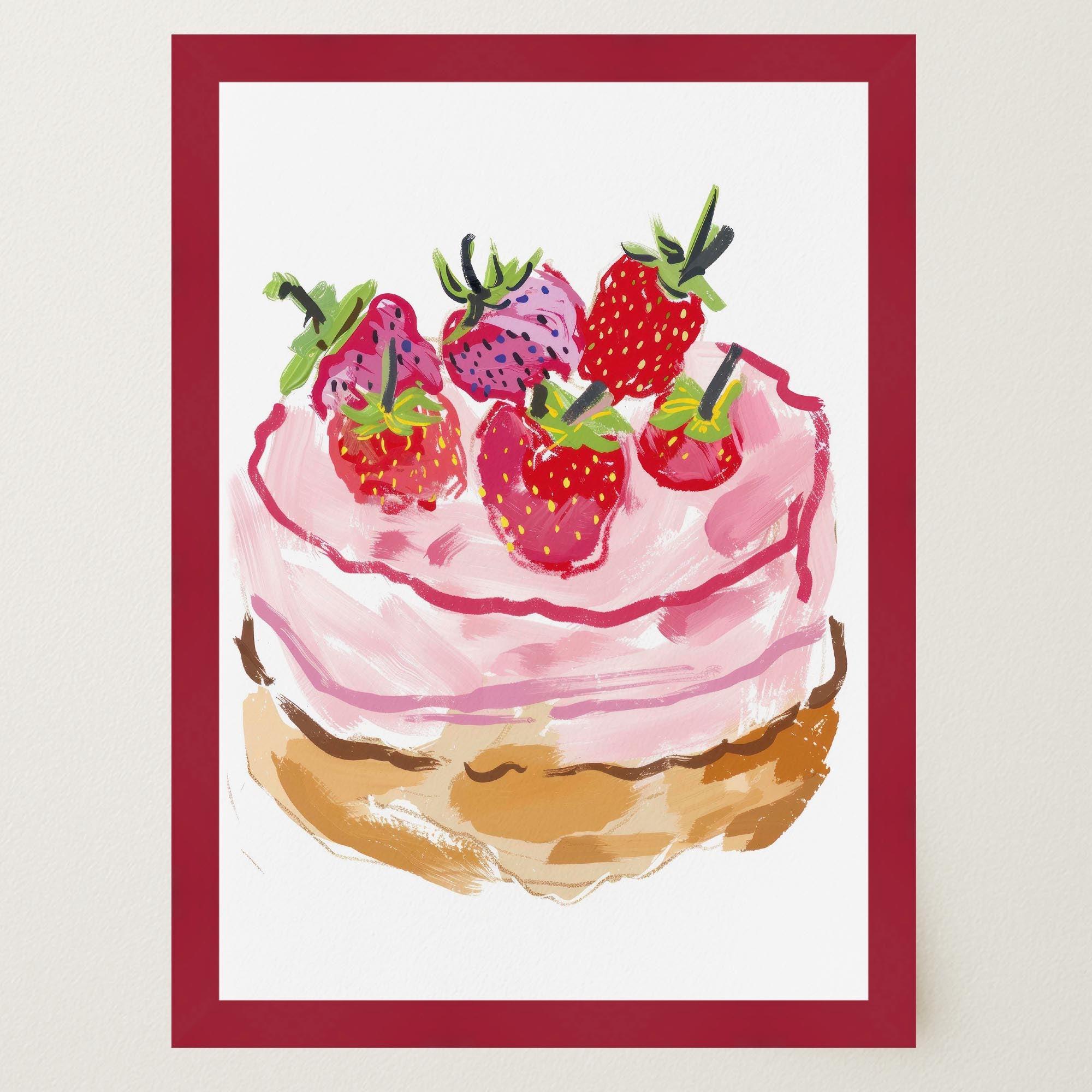 Strawberry Cake Kitchen Wall Art Print-Skudaboo