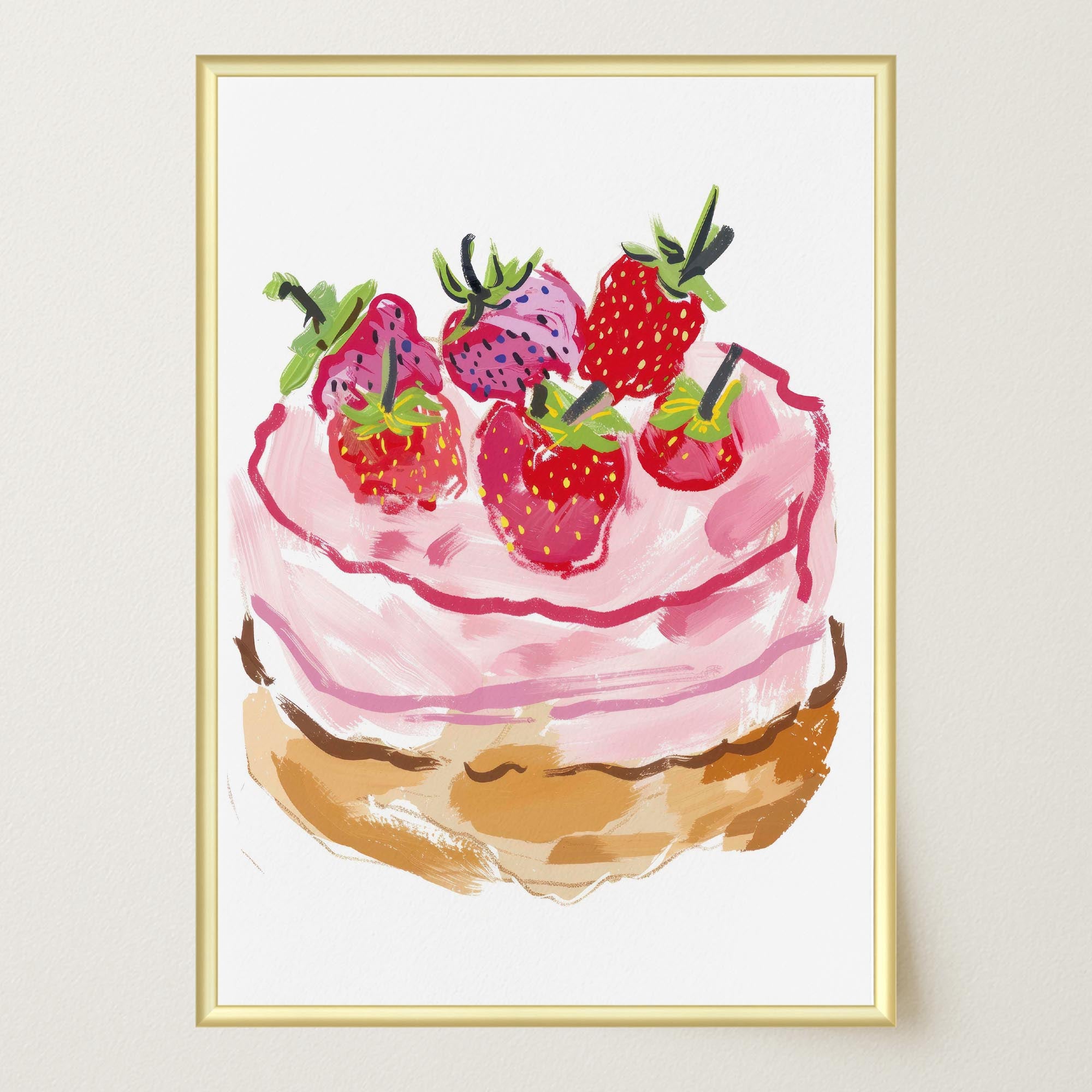 Strawberry Cake Kitchen Wall Art Print-Skudaboo