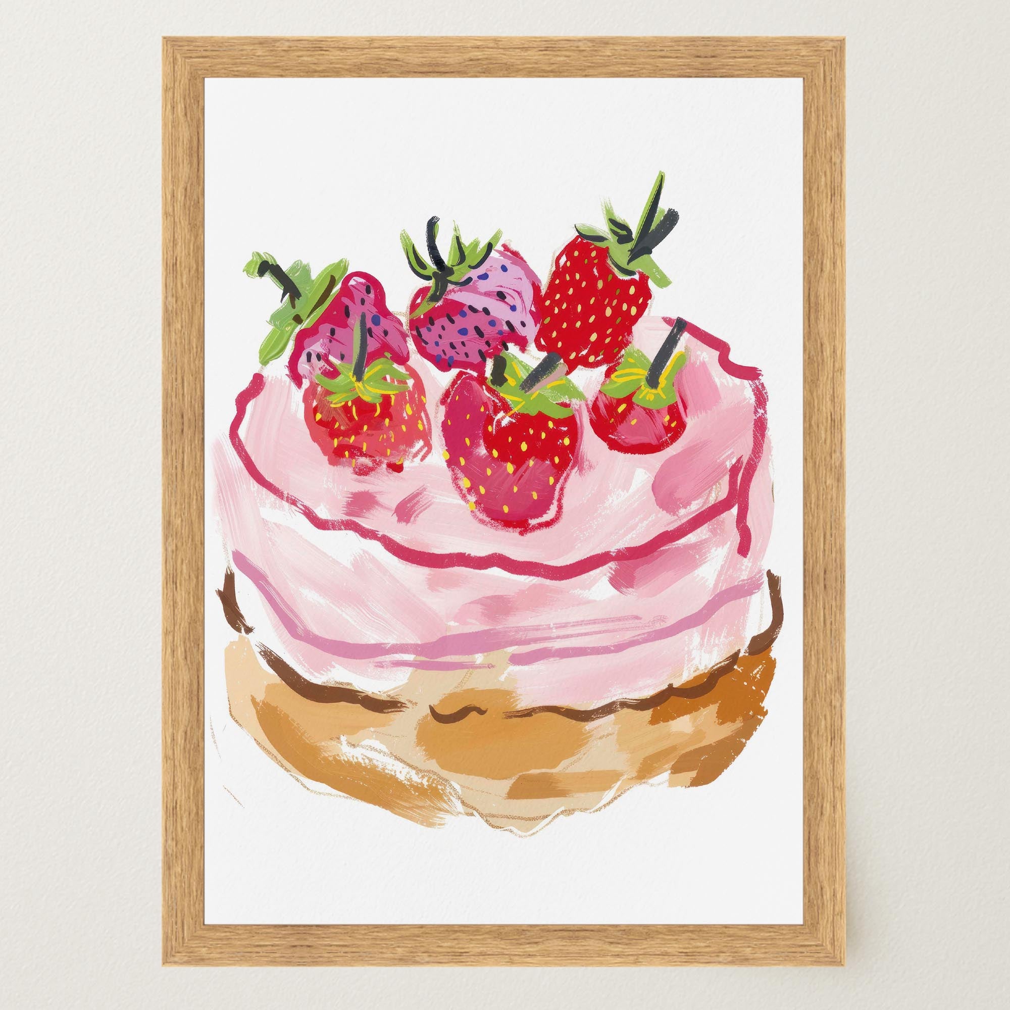 Strawberry Cake Kitchen Wall Art Print-Skudaboo
