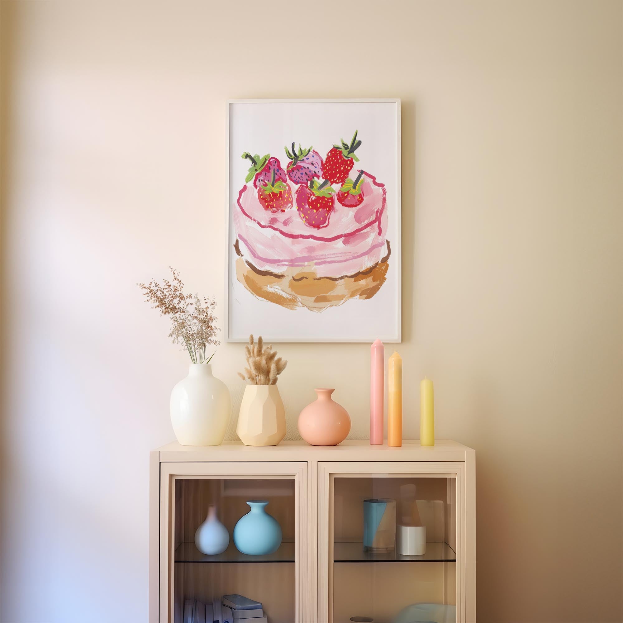 Strawberry Cake Kitchen Wall Art Print-Skudaboo
