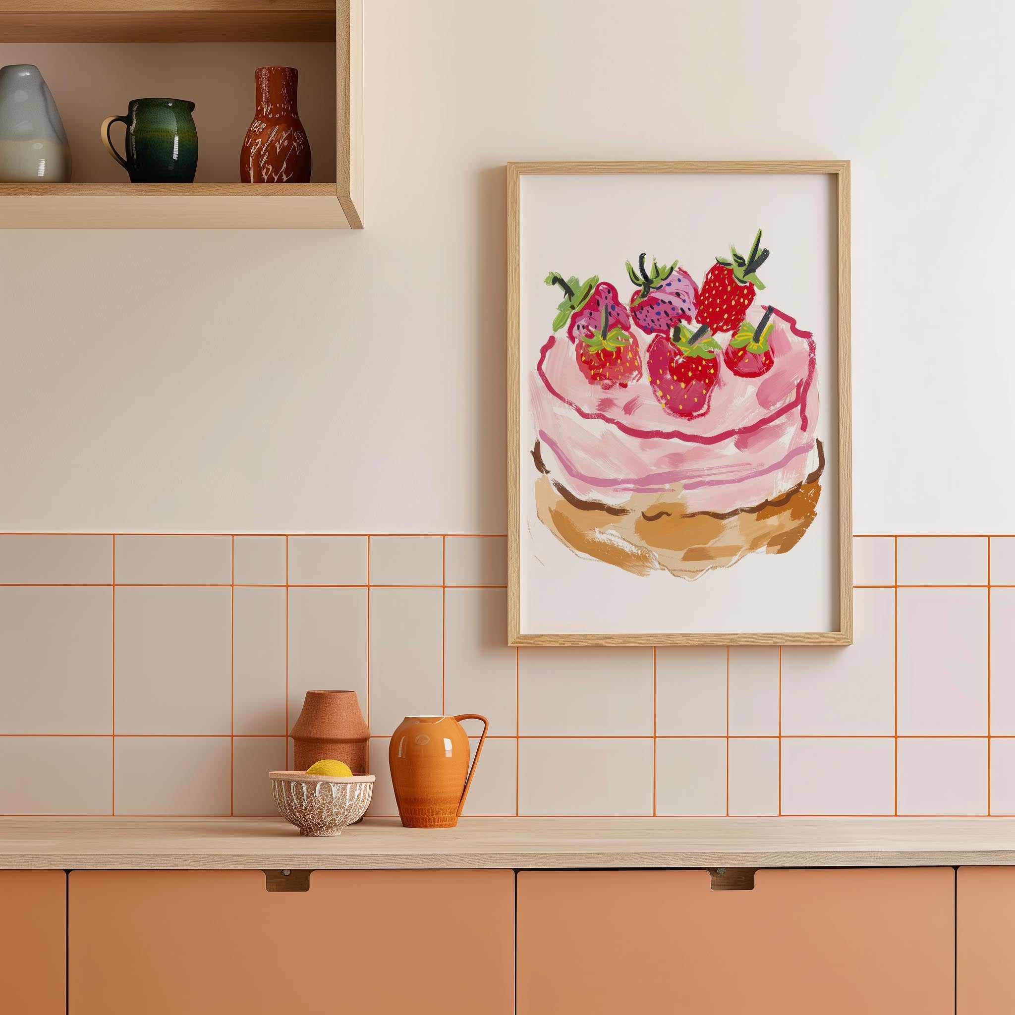 Strawberry Cake Kitchen Wall Art Print-Skudaboo