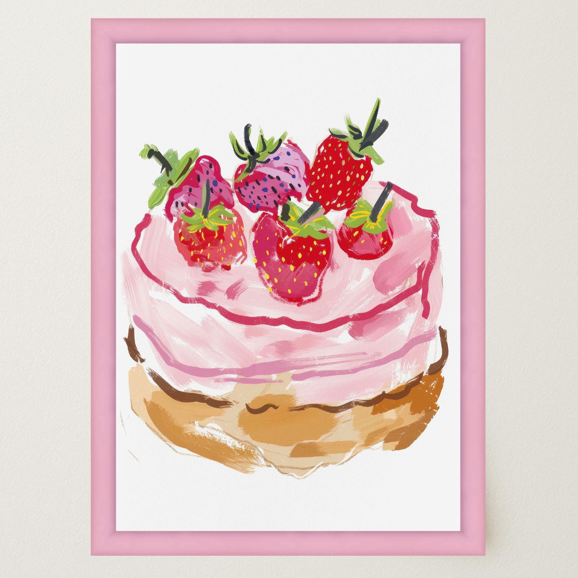 Strawberry Cake Kitchen Wall Art Print-Skudaboo