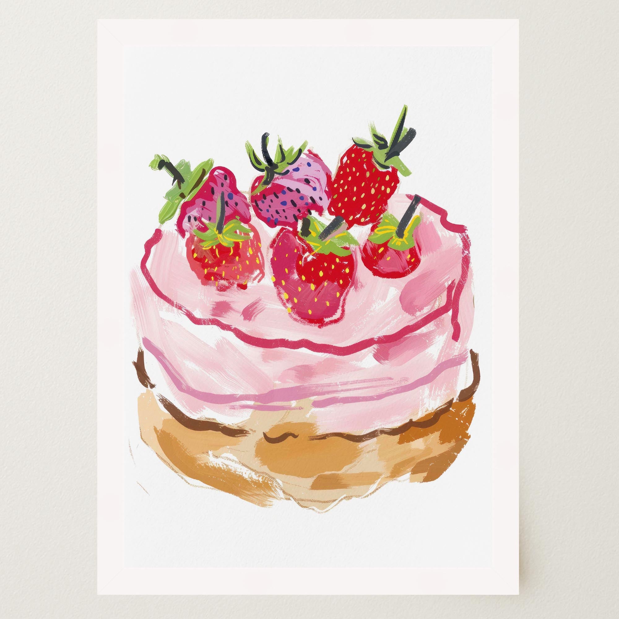 Strawberry Cake Kitchen Wall Art Print-Skudaboo