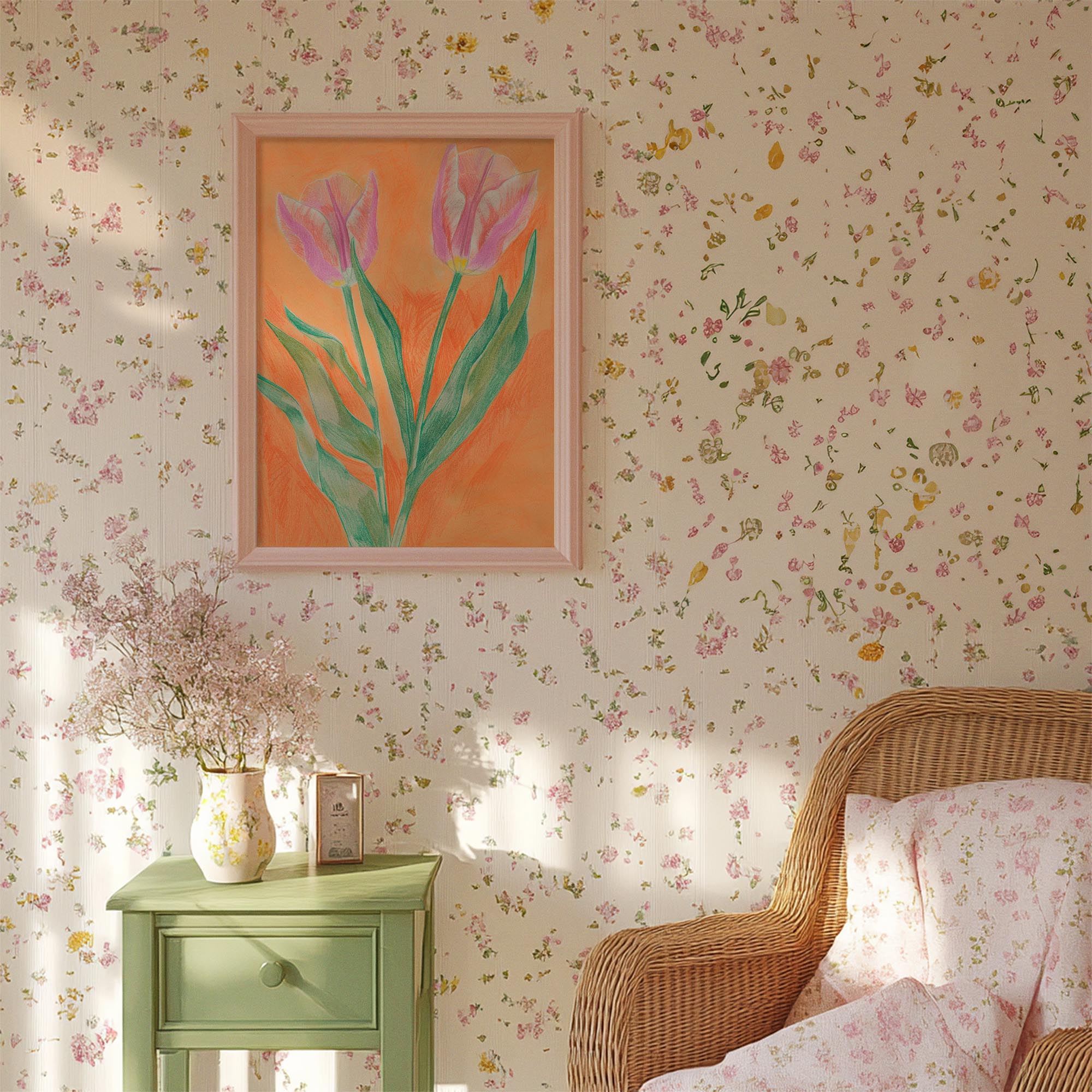 Pink Tulip Botanical Wall Art Print-Skudaboo