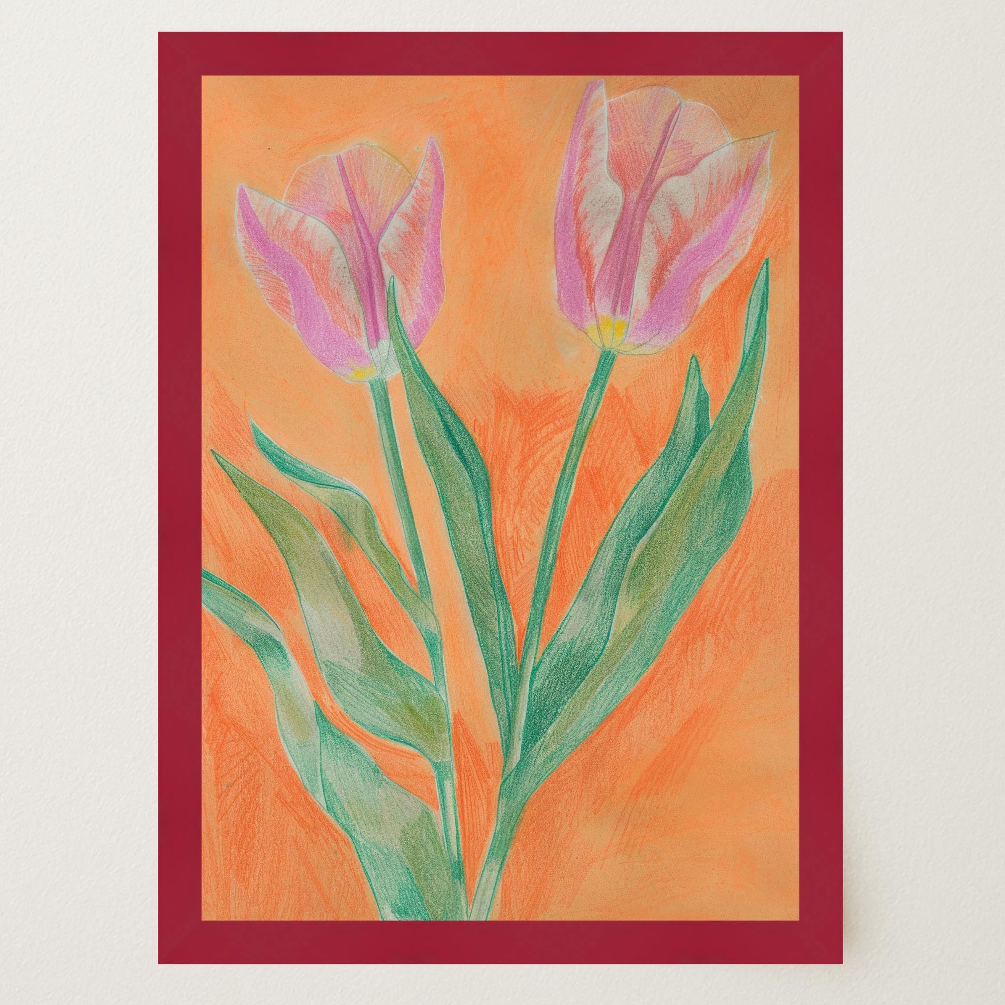 Pink Tulip Botanical Wall Art Print-Skudaboo
