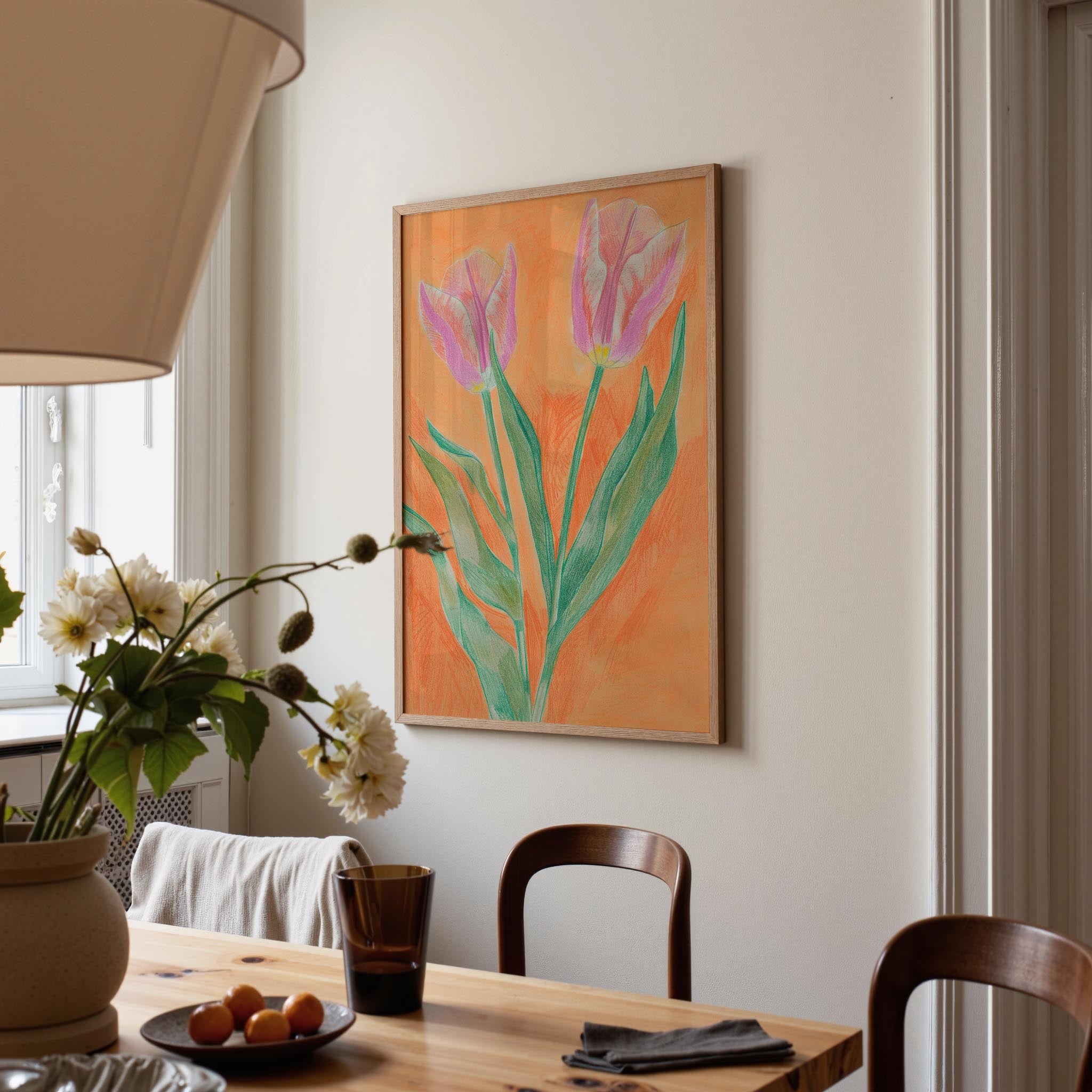 Pink Tulip Botanical Wall Art Print-Skudaboo