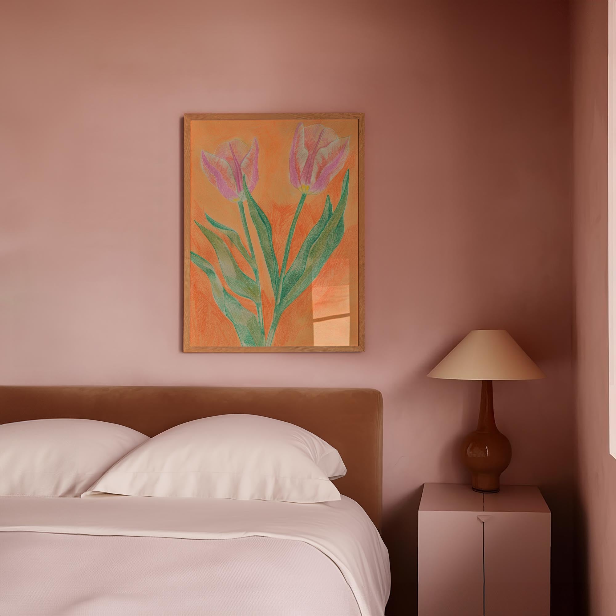 Pink Tulip Botanical Wall Art Print-Skudaboo